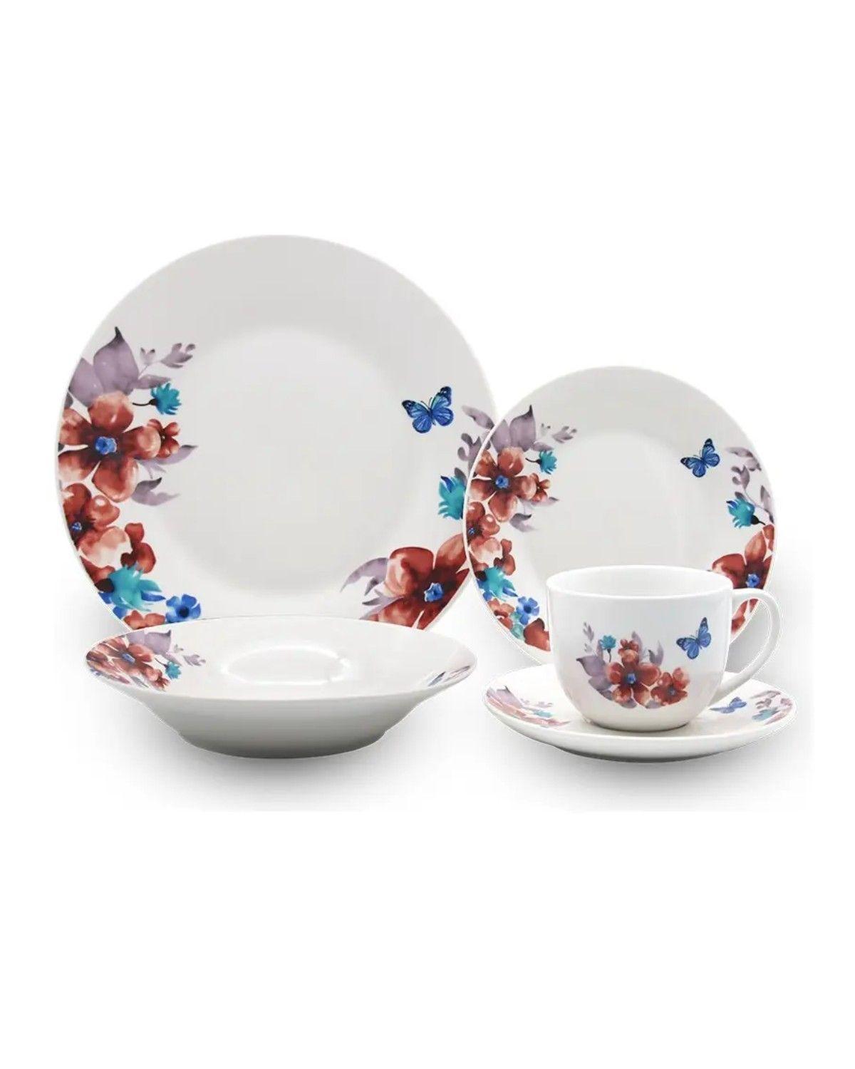 Juego de Vajilla 20 Piezas de Porcelana con Diseño Floreado-2
