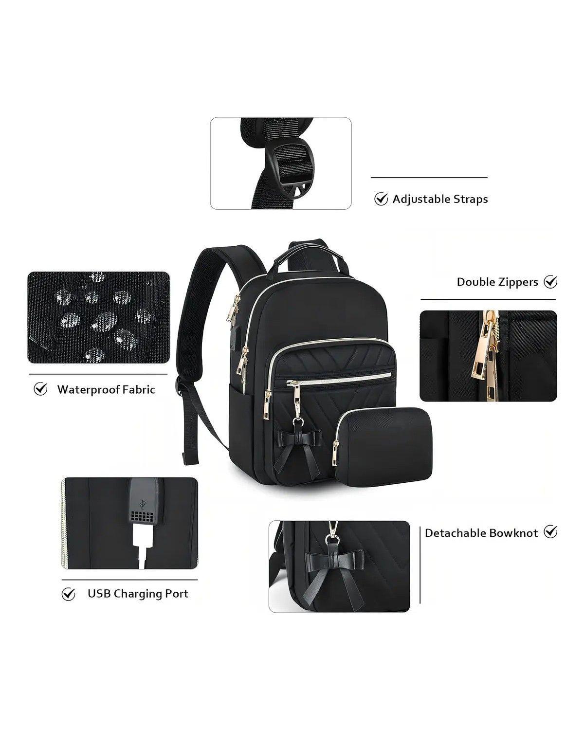 Mochila De Mujer, Mochilas Dama, Mochila Escolar Negra, Mochila De Moda, Impermeable Y Antirrobo-2
