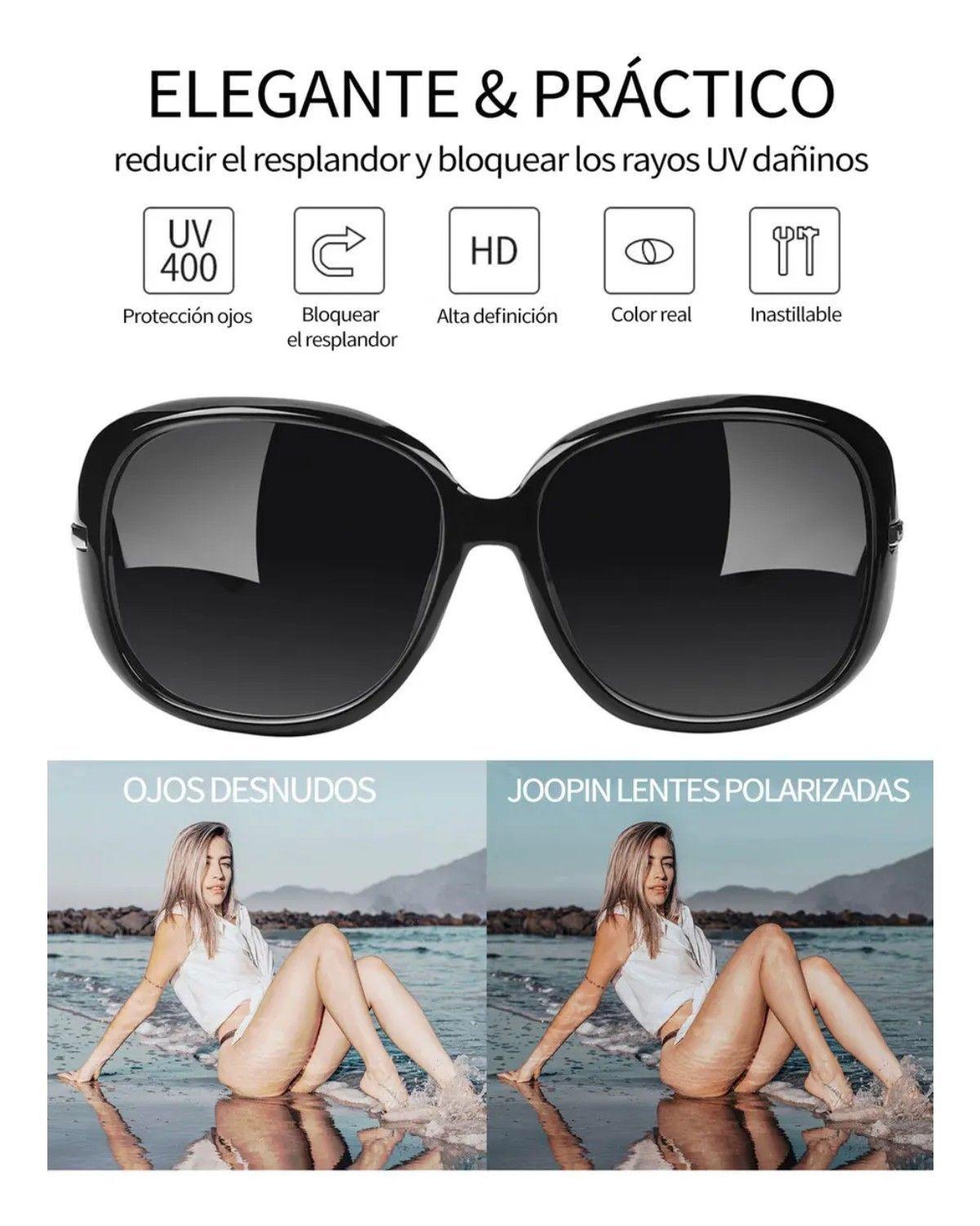 Lentes De Sol Mujer Polarizados Dama Grandes Uv400 Armazón Negro Clásicos-2