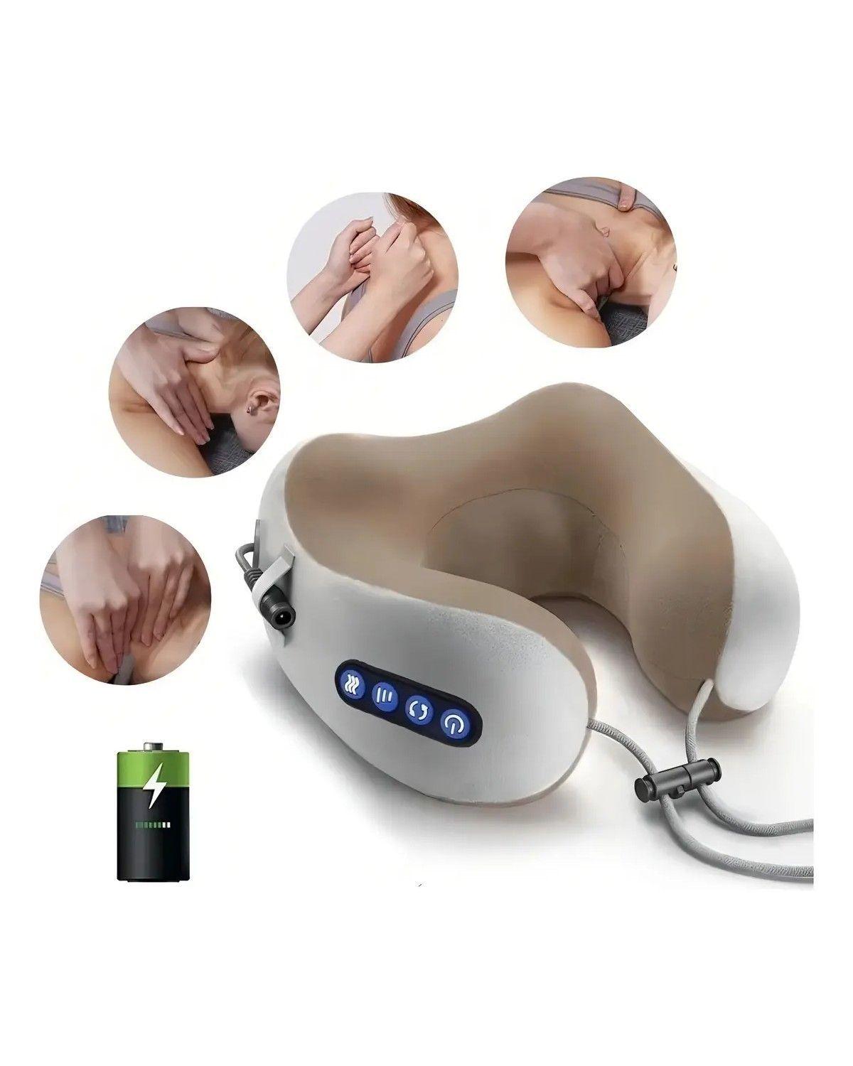 Almohada Cojín Cuello Cervical Viaje Auto Avión Masajeador Color Gris-2