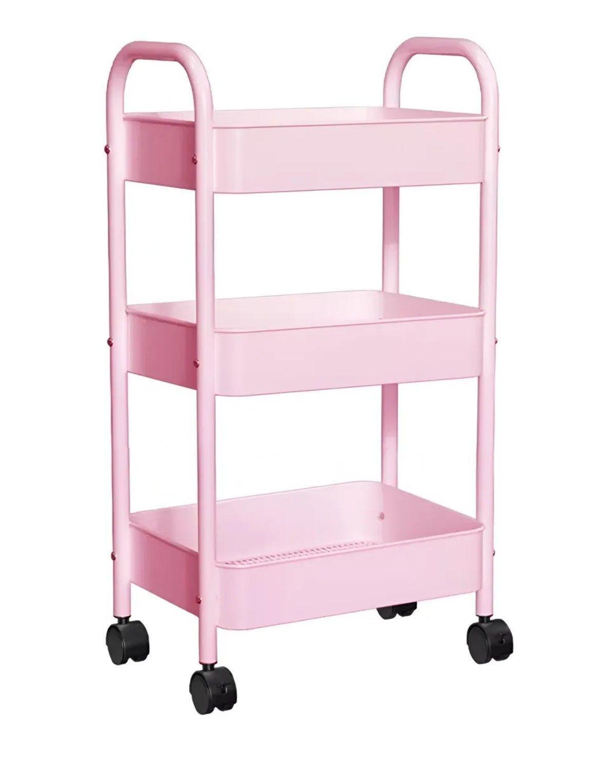 Carrito De Almacenamiento De 3 Niveles Color Rosa -0