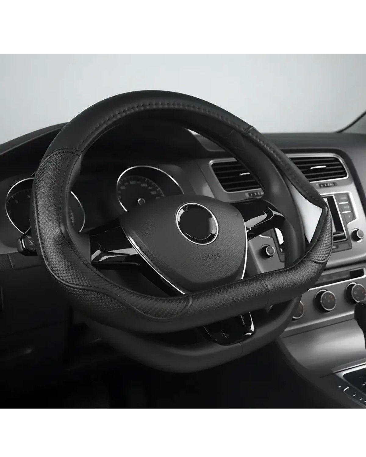 1 Cubre Manubrio Auto Volante Cuero Premium Y Fibra Carbono-1