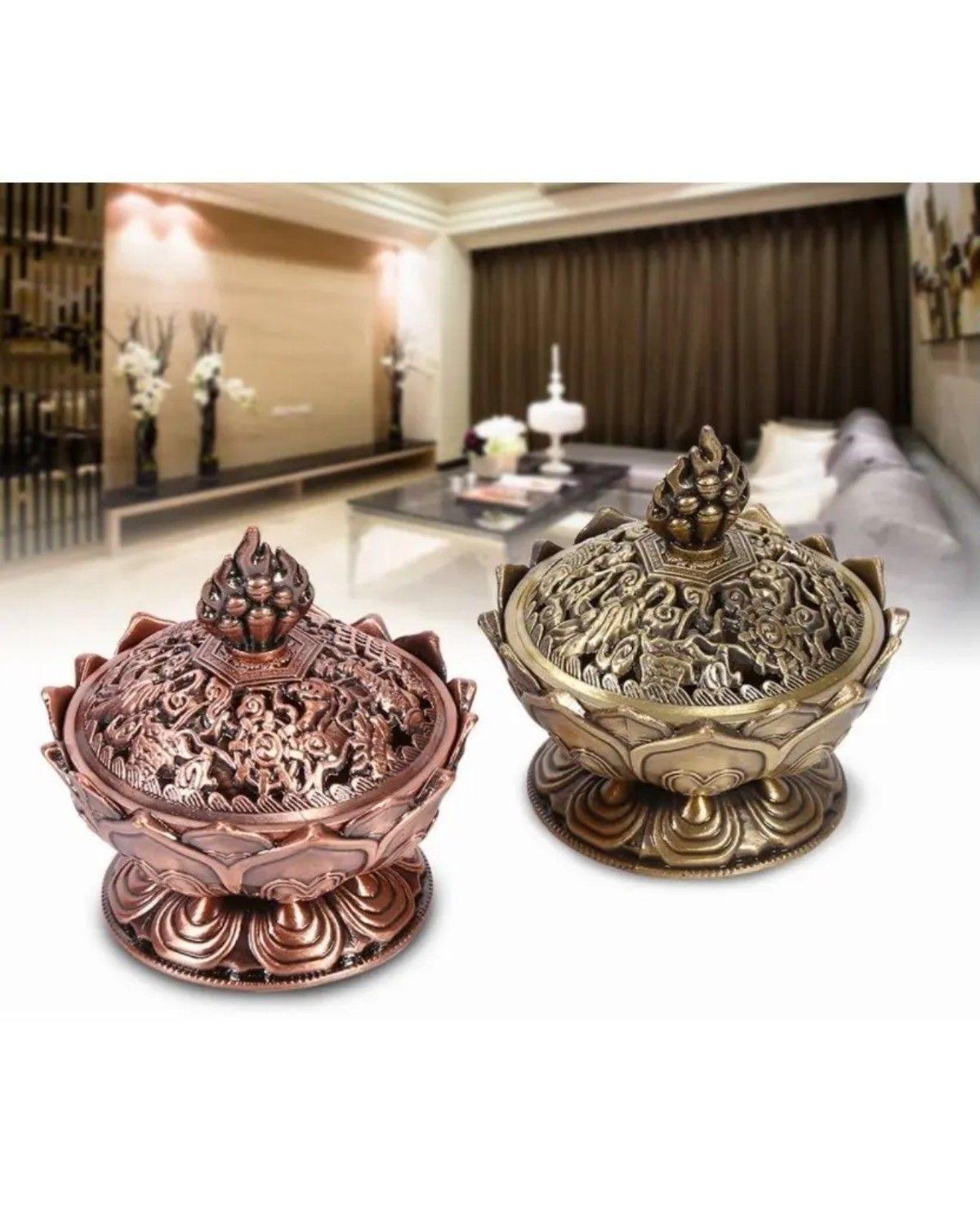 Quemador De Incienso Cono Flor De Loto Metal Meditación Yoga-2