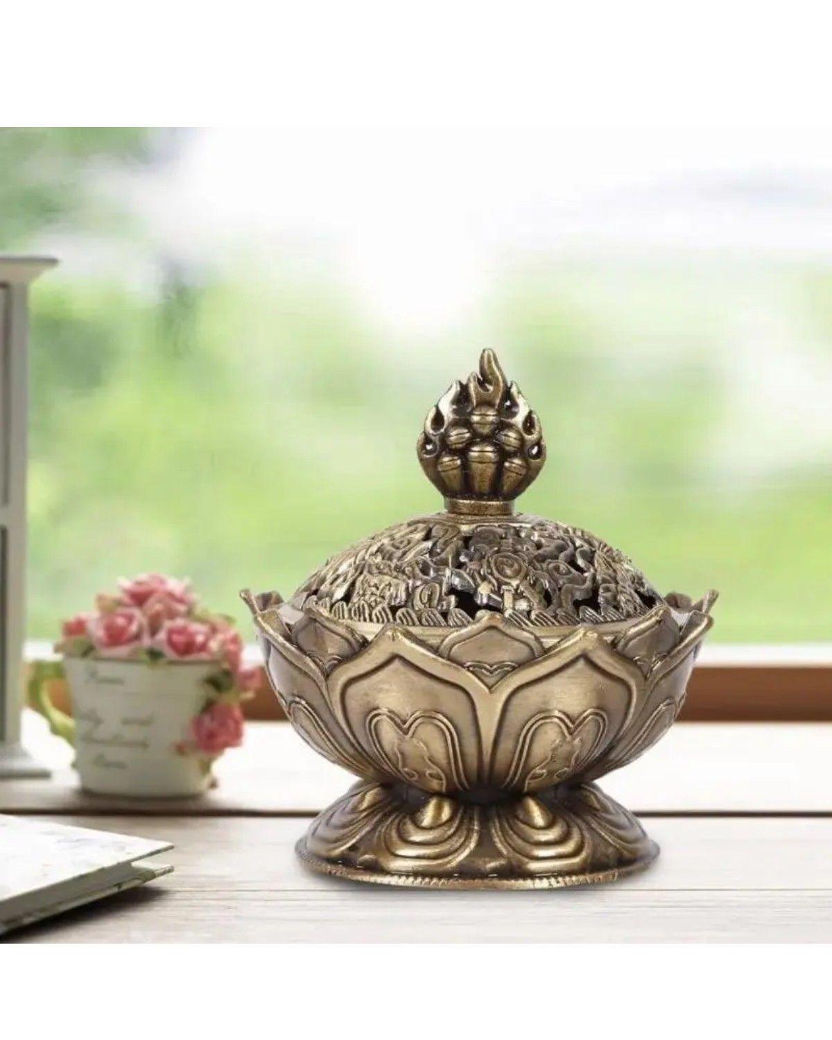Quemador De Incienso Cono Flor De Loto Metal Meditación Yoga-3