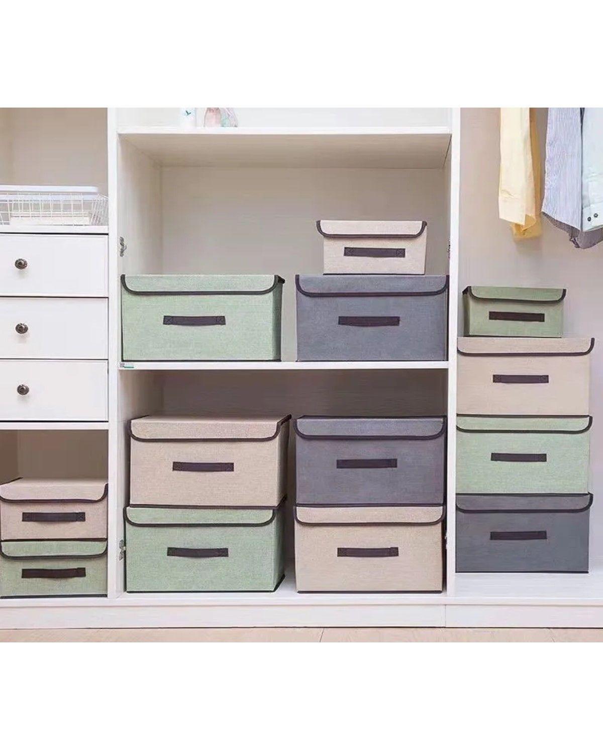 4 Unidades Cajas Organizadoras De Tela Plegables Con Tapas GRIS-2