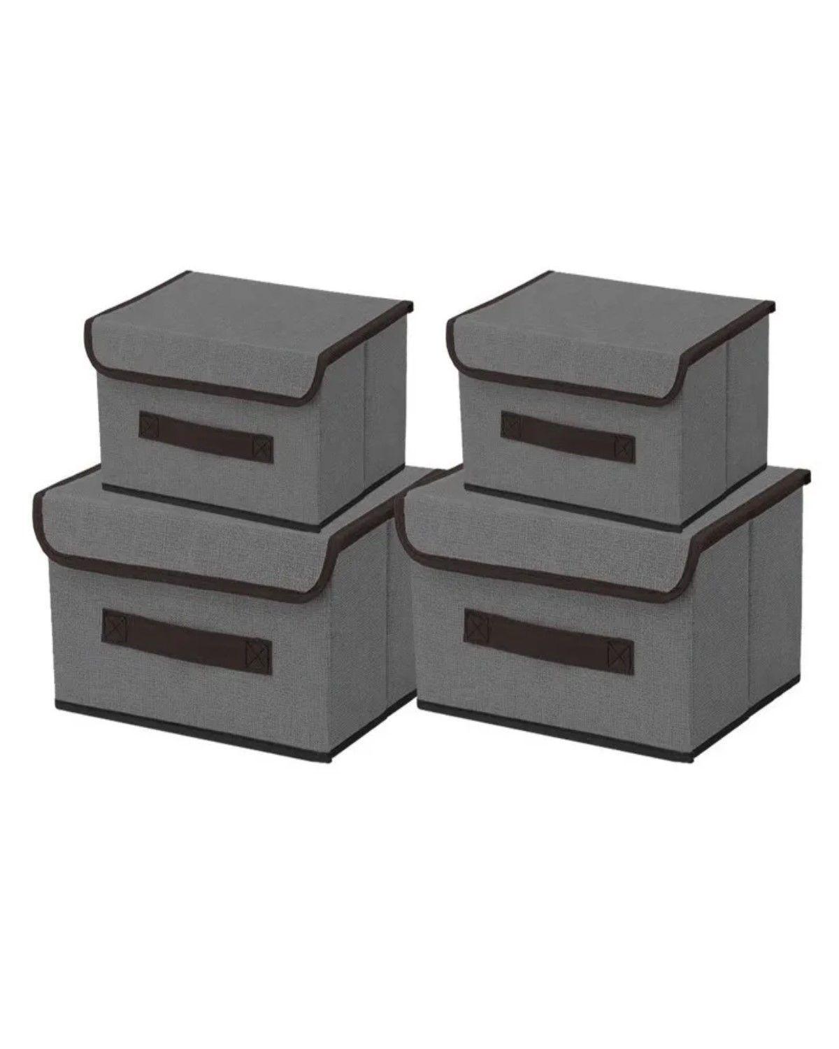 4 Unidades Cajas Organizadoras De Tela Plegables Con Tapas GRIS-0