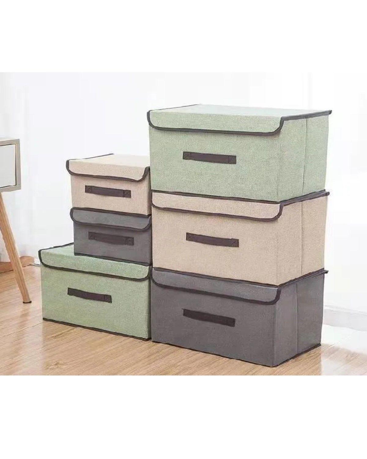 4 Unidades Cajas Organizadoras De Tela Plegables Con Tapas GRIS-1