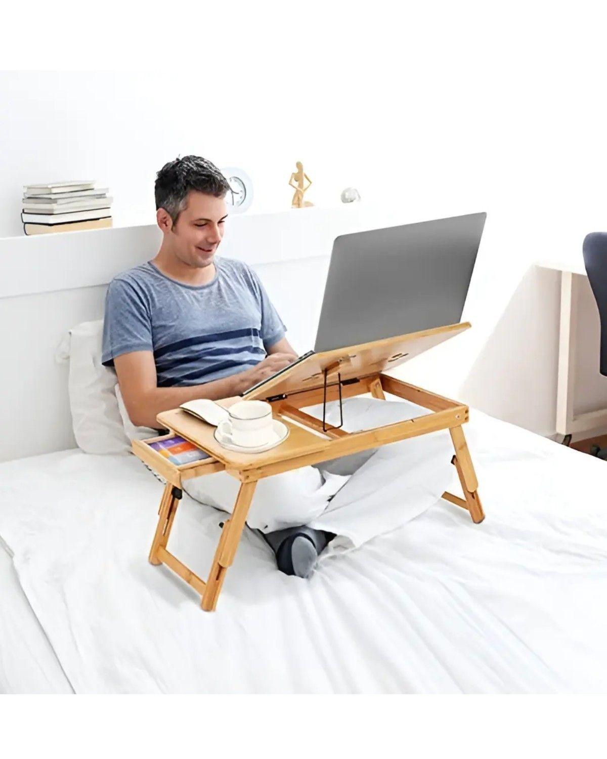 Mesa Plegable Notebook 17'' Bambú Antideslizante Marrón Claro-2