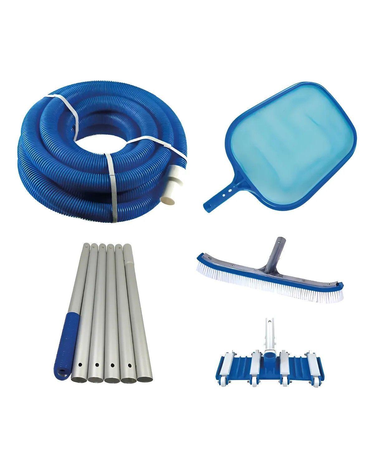 Kit Limpieza Piscina Pértiga 2.4m Manguera Accesorios Azul-0