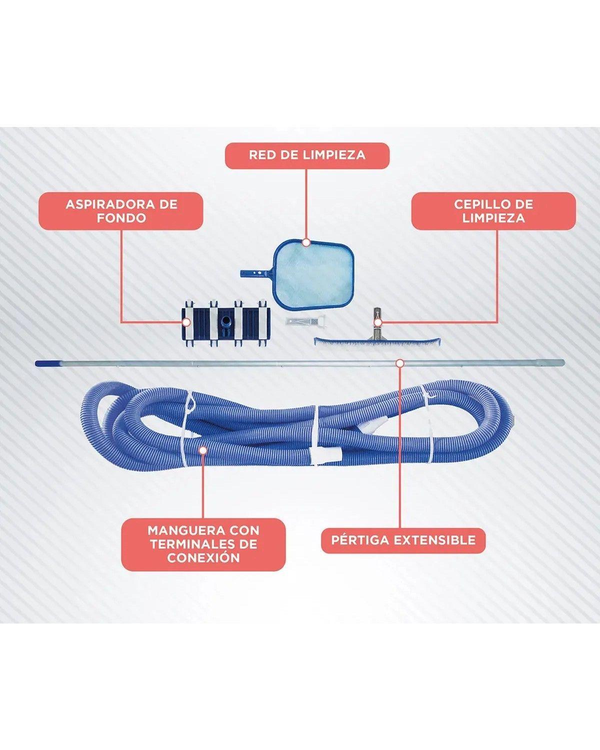 Kit Limpieza Piscina Pértiga 2.4m Manguera Accesorios Azul-4