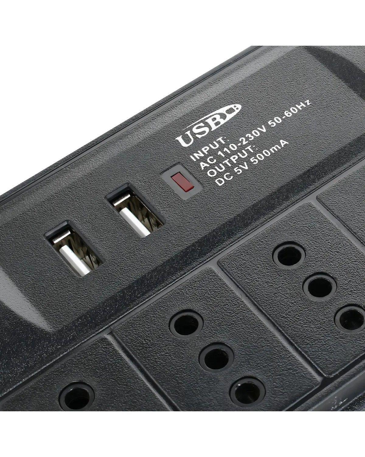 Alargador 6 Tomas Con 2 Puertos Usb E Interruptor On Off 3 M Color Negro-3