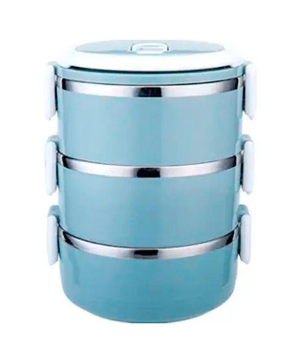 Lonchera Térmica Fiambrera 3 Niveles 2100ml: Comida Caliente Color Azul-0