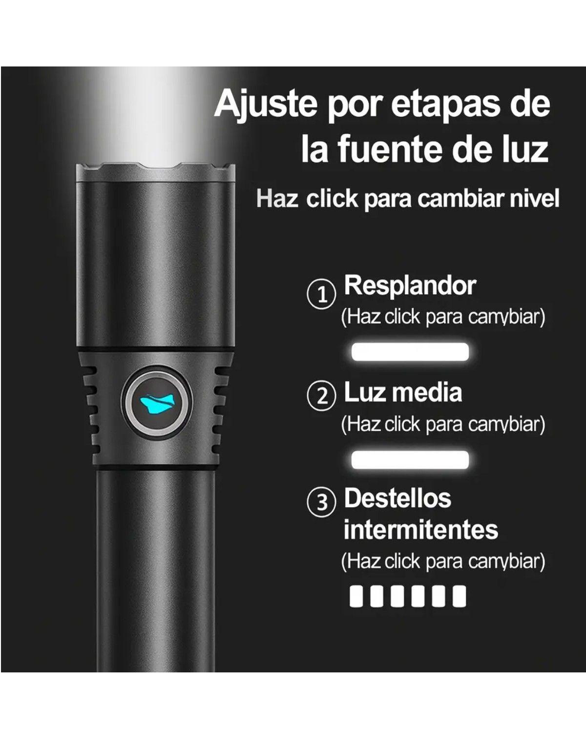 Linterna Largo Alcance Potente Recargable Tacticas 900m Caza Blanco Negro-1