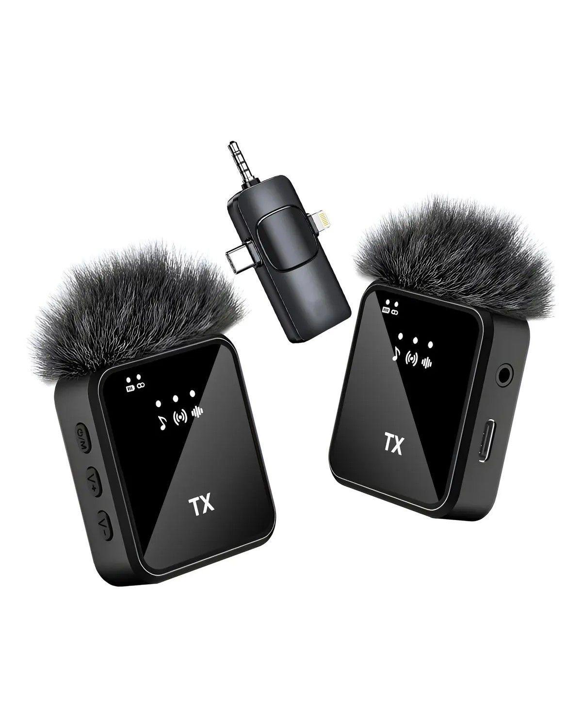 Pack 2 Microfonos Inalambrico 3 En 1 Para iPhone Android Pc Color Negro-2