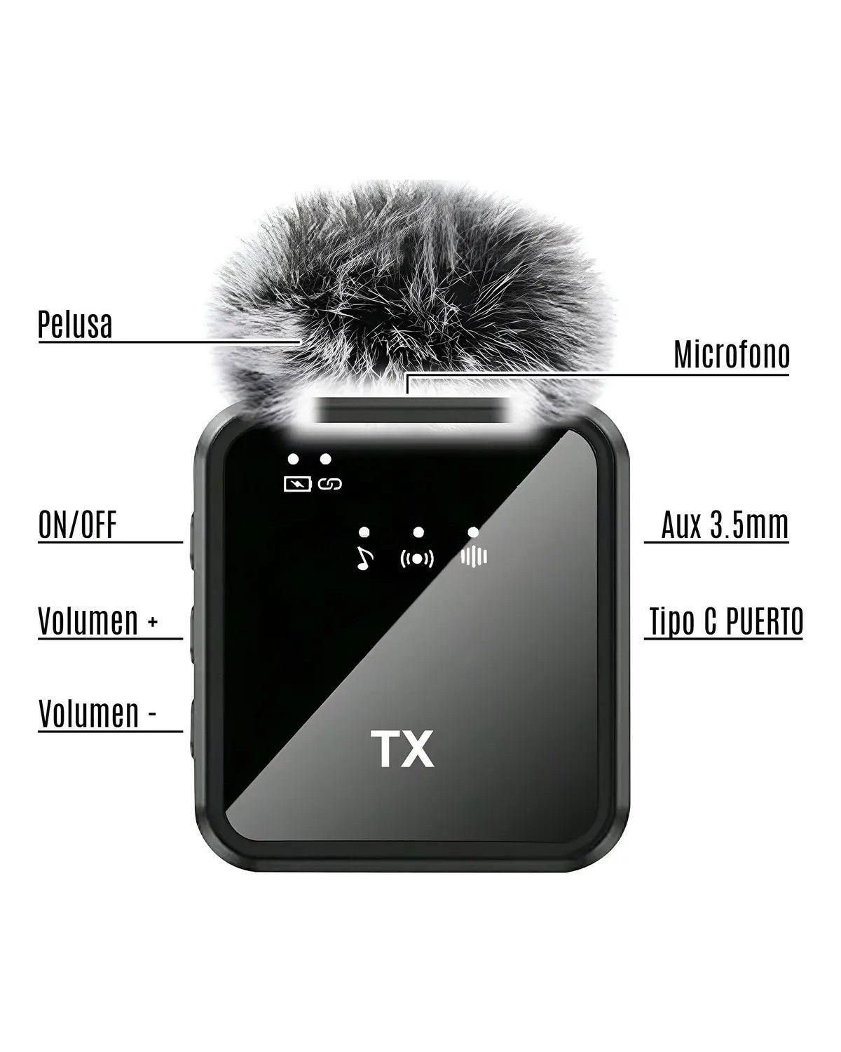 Pack 2 Microfonos Inalambrico 3 En 1 Para iPhone Android Pc Color Negro-3
