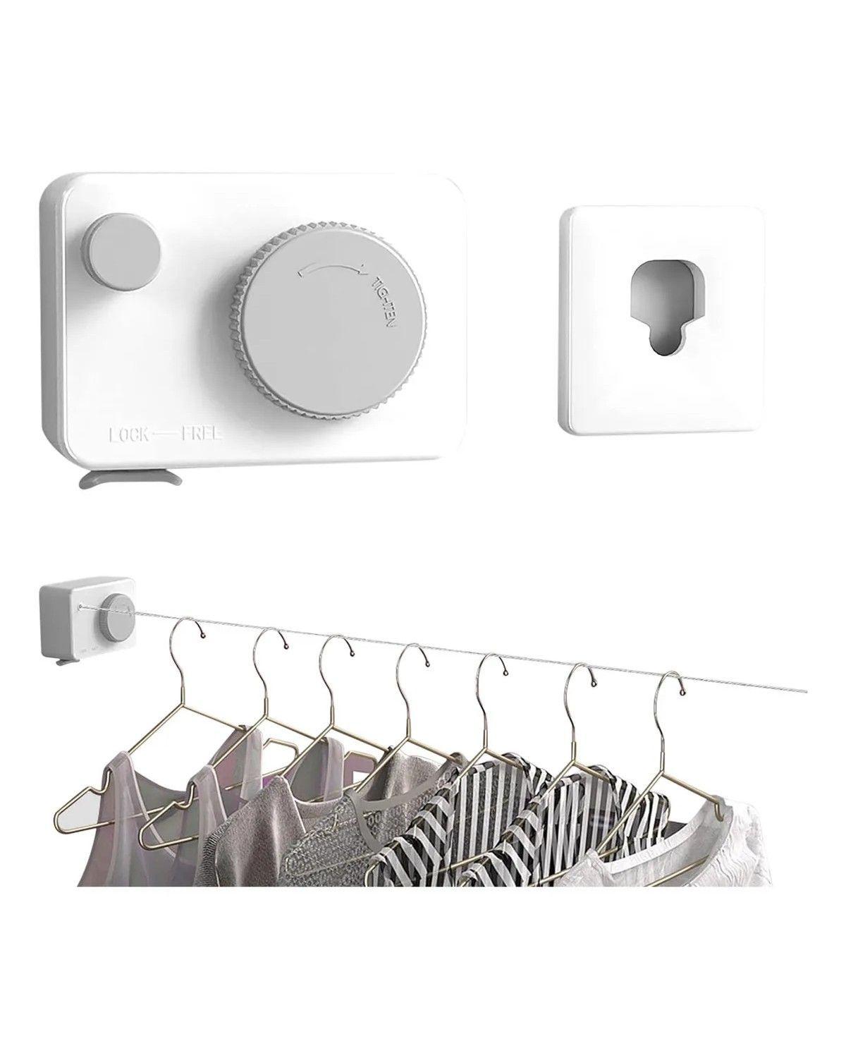 Tendedero Retráctil Ropa Colgador Anticaída Acero Inoxidable Blanco-0