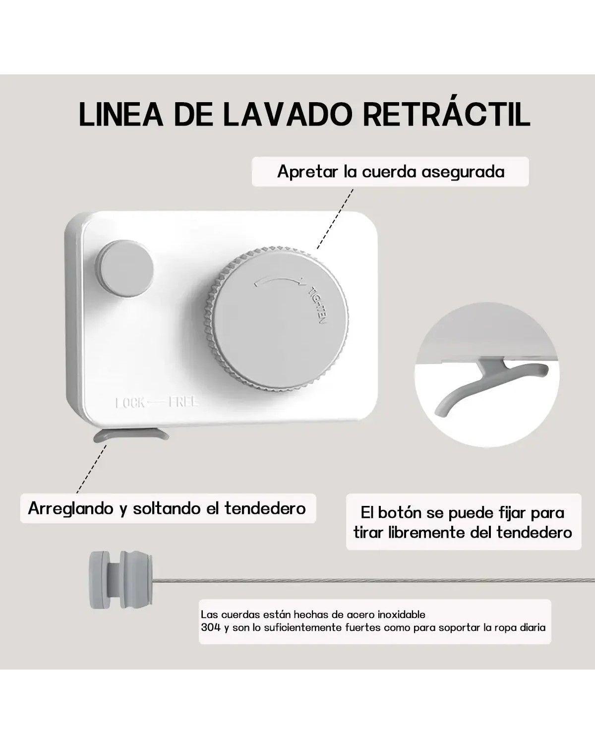Tendedero Retráctil Ropa Colgador Anticaída Acero Inoxidable Blanco-1