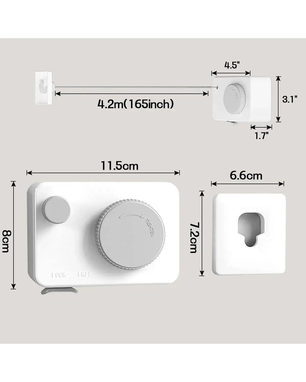 Tendedero Retráctil Ropa Colgador Anticaída Acero Inoxidable Blanco-2