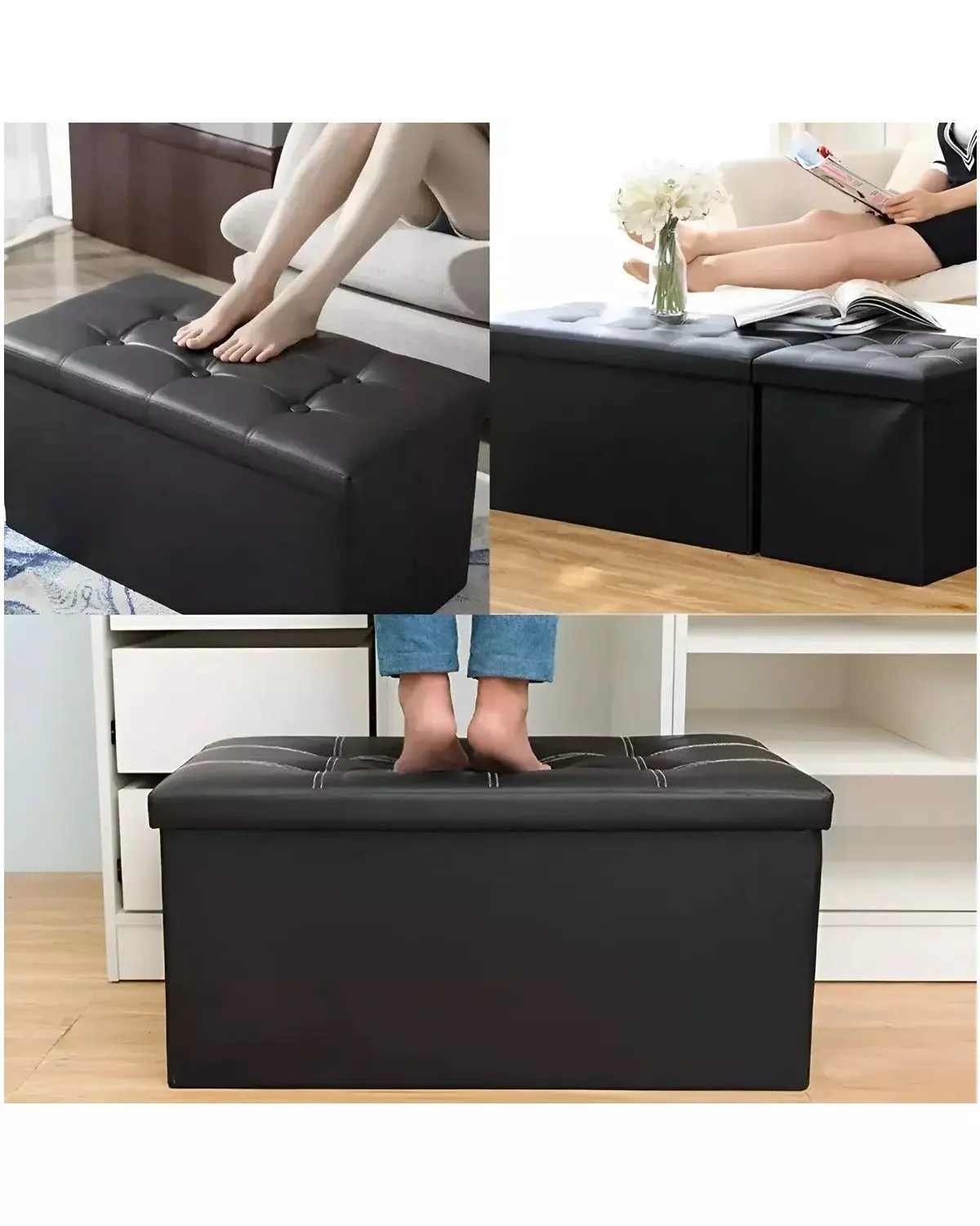 Banqueta Baul Puff Baul Organizador Puff Sillon 76x38cm-3