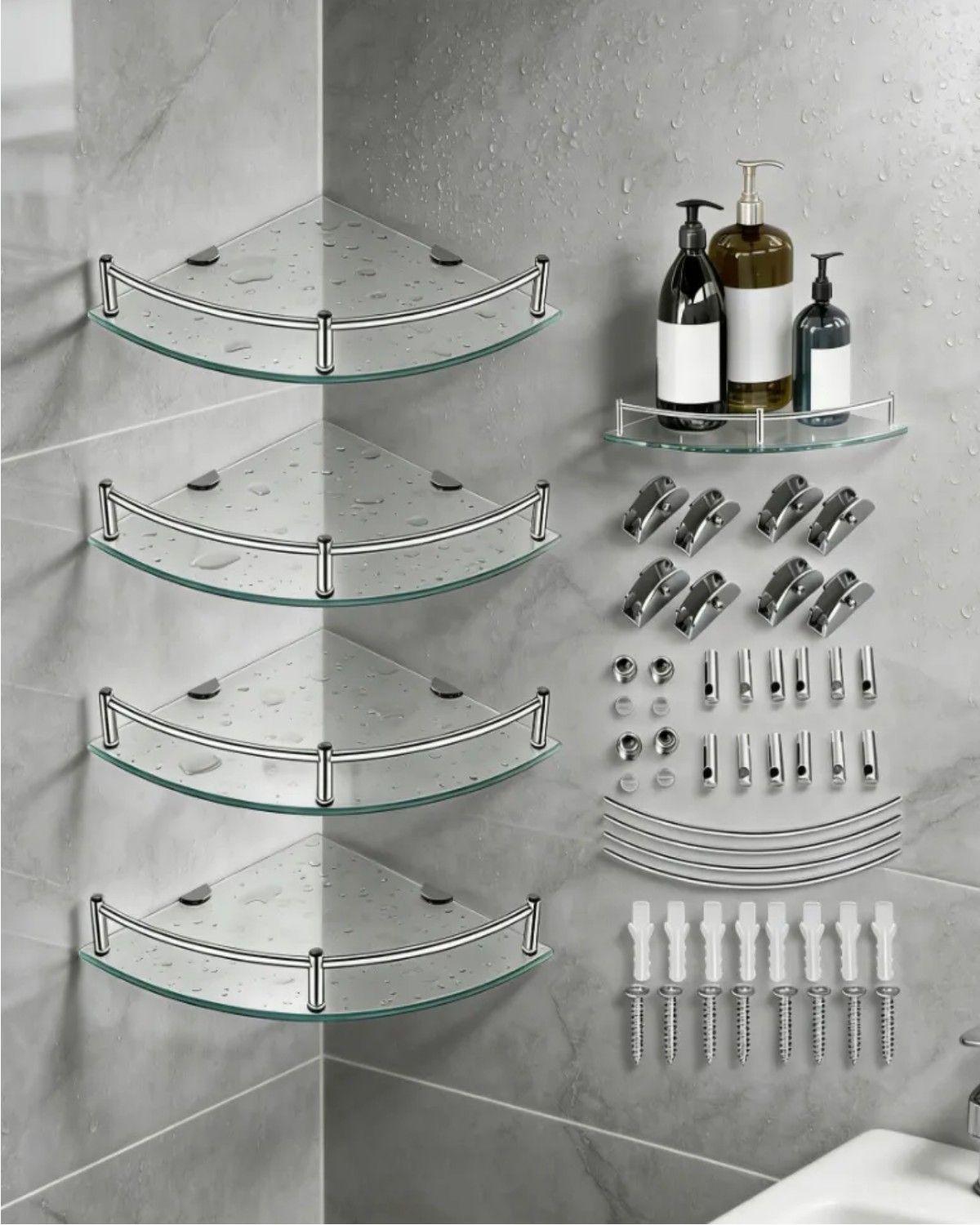 Repisas Esquineras De Vidrio P/baño 4 Pisos Cristal-4