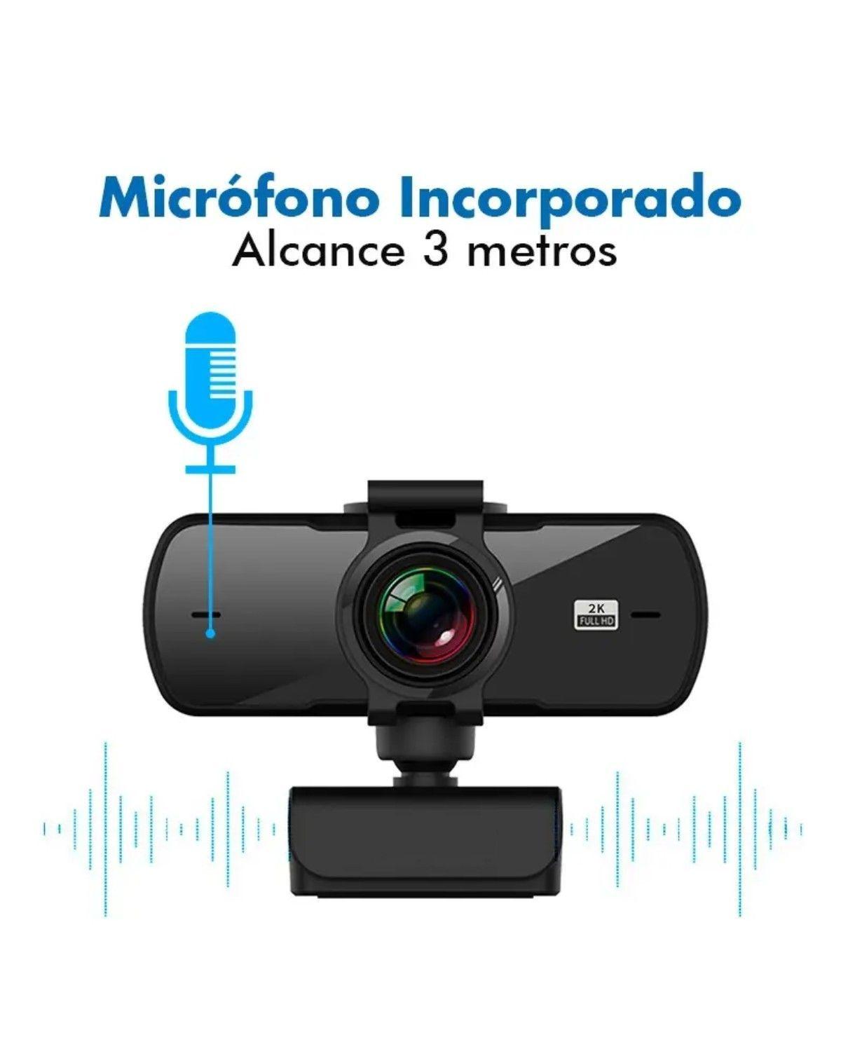 Webcam Camara Web 2k 1440p Usb Microfono Tripode Cubre Lente Color Negro-3