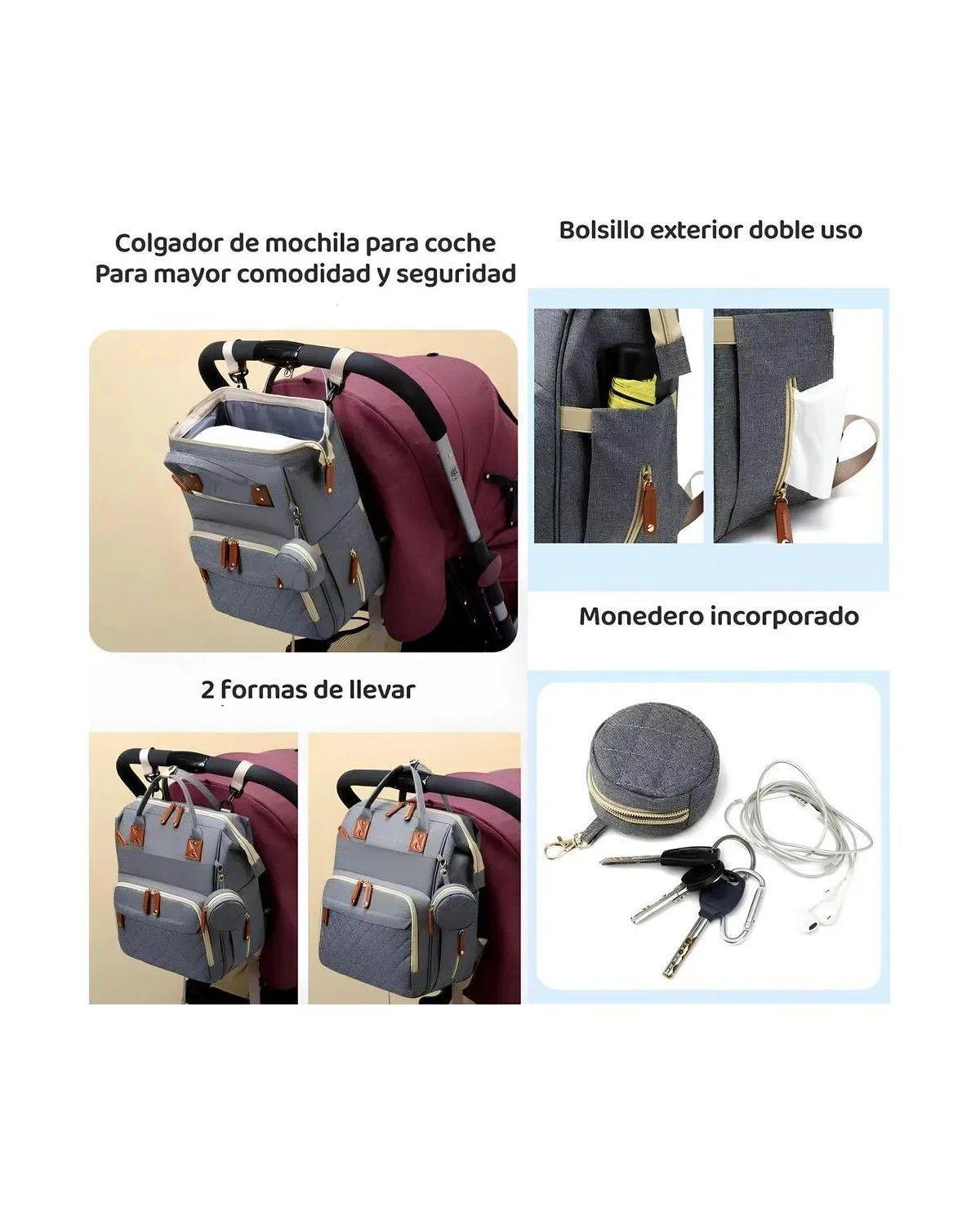 Mochila Maternal Impermeable Con Accesorios Negra Color Negro-4