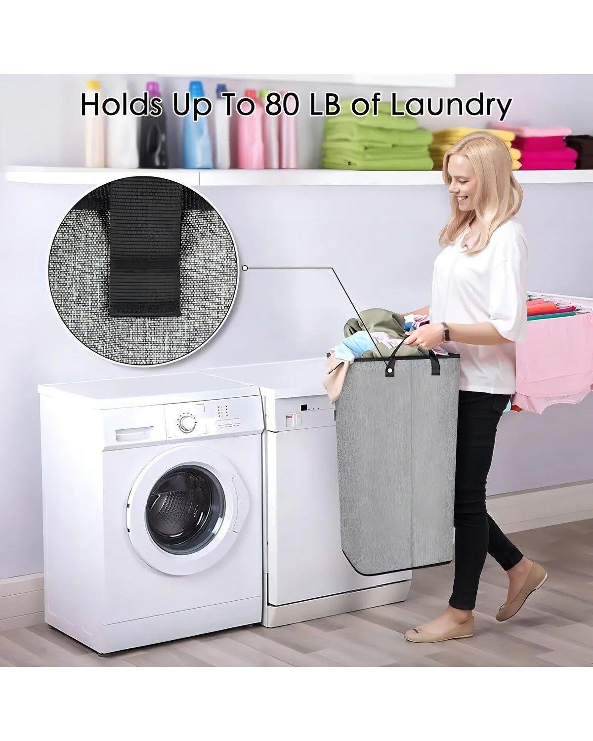 Cesto de Ropa Plegable 80L Grande Rectangular y con Asas Resistentes Ideal para Baño y -1