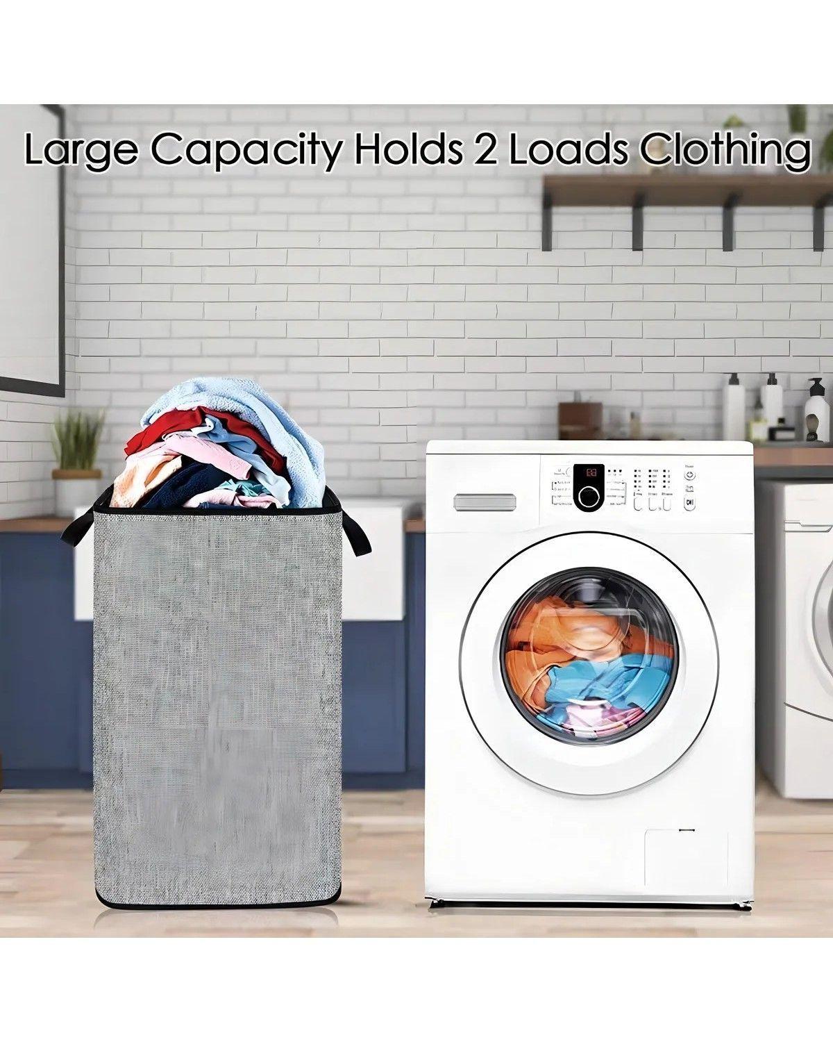 Cesto de Ropa Plegable 80L Grande Rectangular y con Asas Resistentes Ideal para Baño y -2