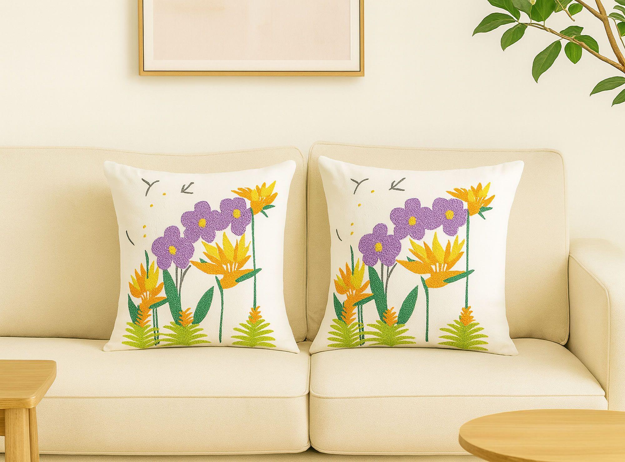 2 Fundas Cojin Bordado - Flor del Pajaro-1