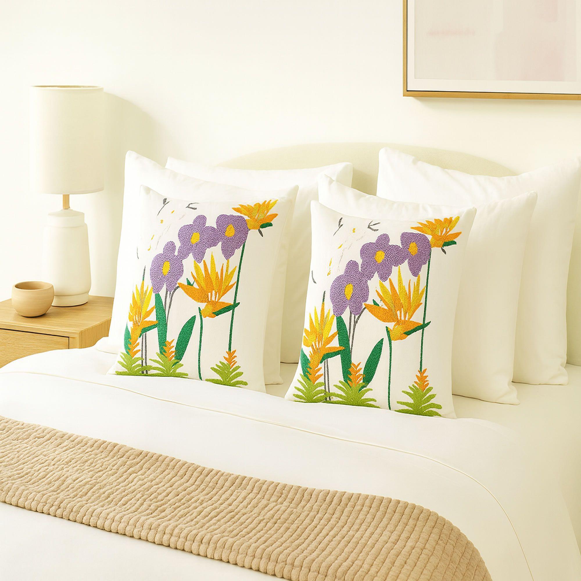 2 Fundas Cojin Bordado - Flor del Pajaro-2