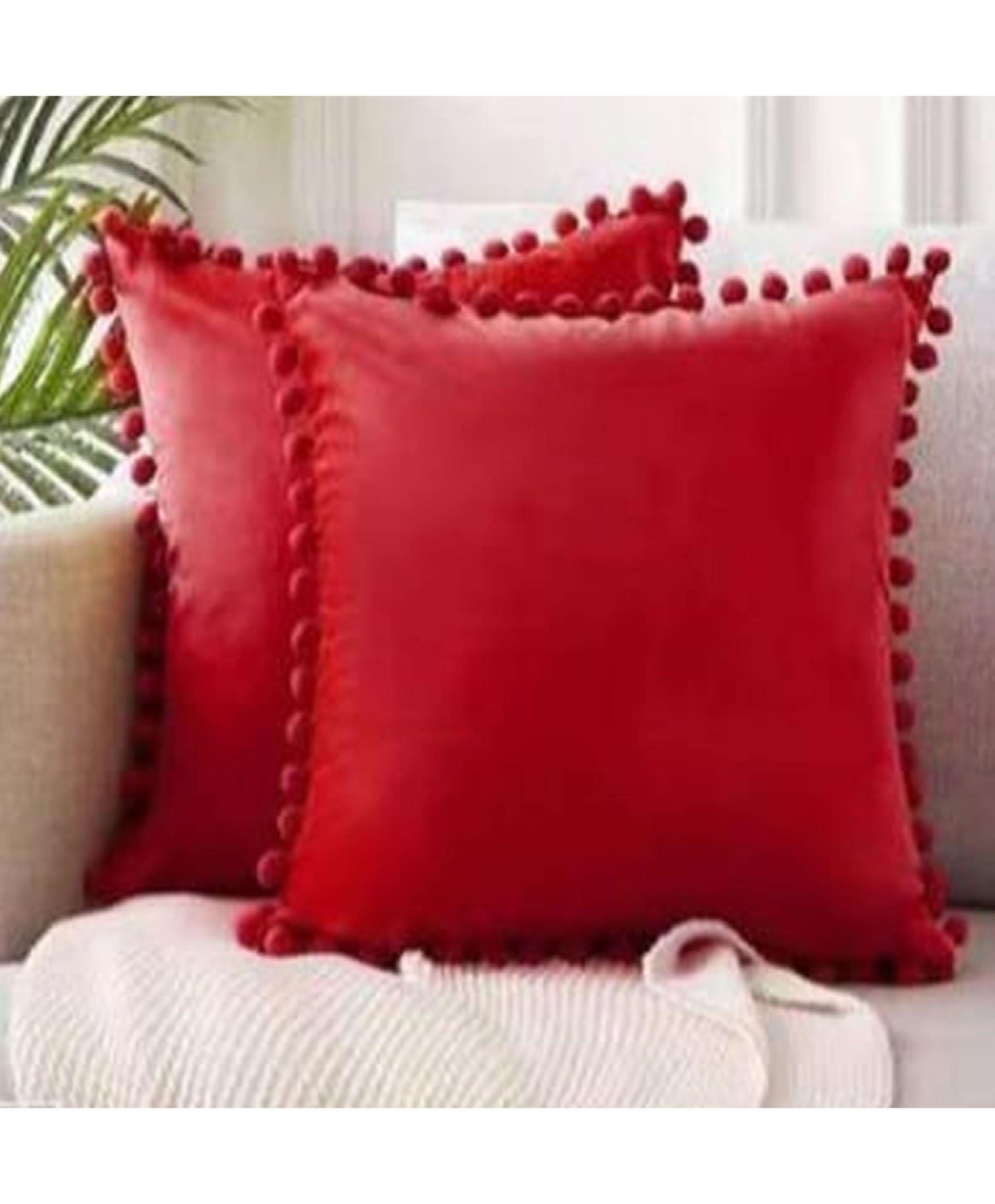 Set 2 Fundas Terciopelo Rojo con Pompon-1