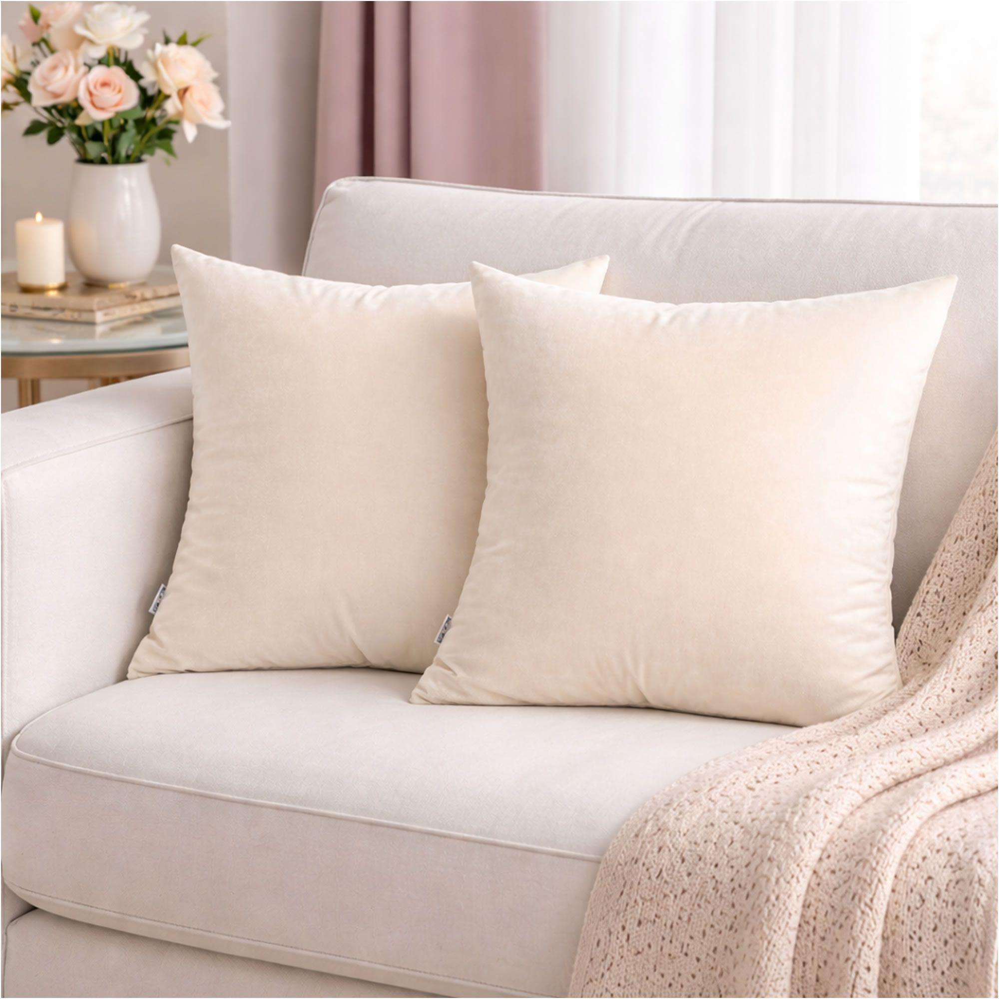 Set 2 Fundas Tercipelo Liso Crema-2