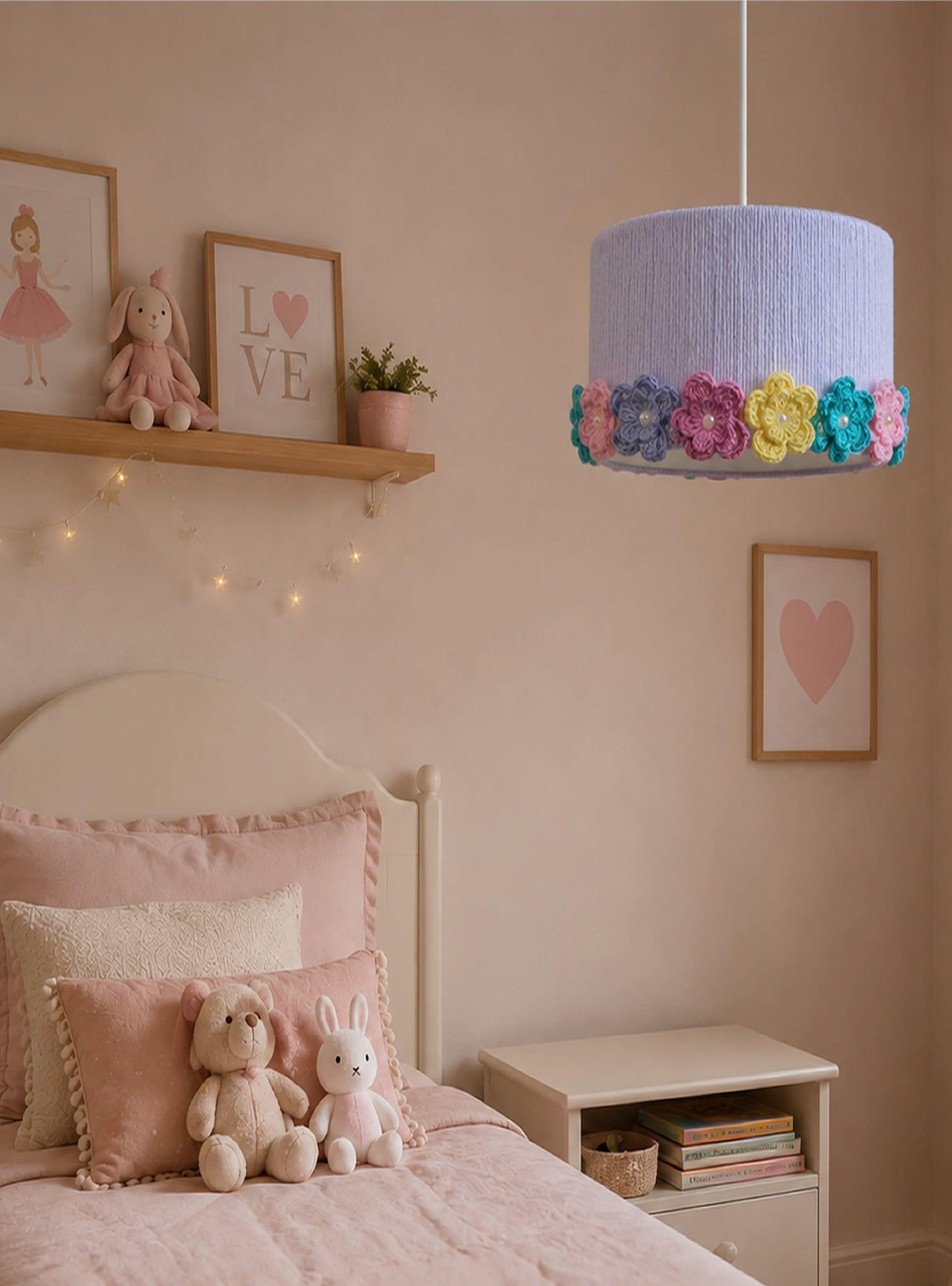 Lampara infantil colgante corona de flores multicolor-3