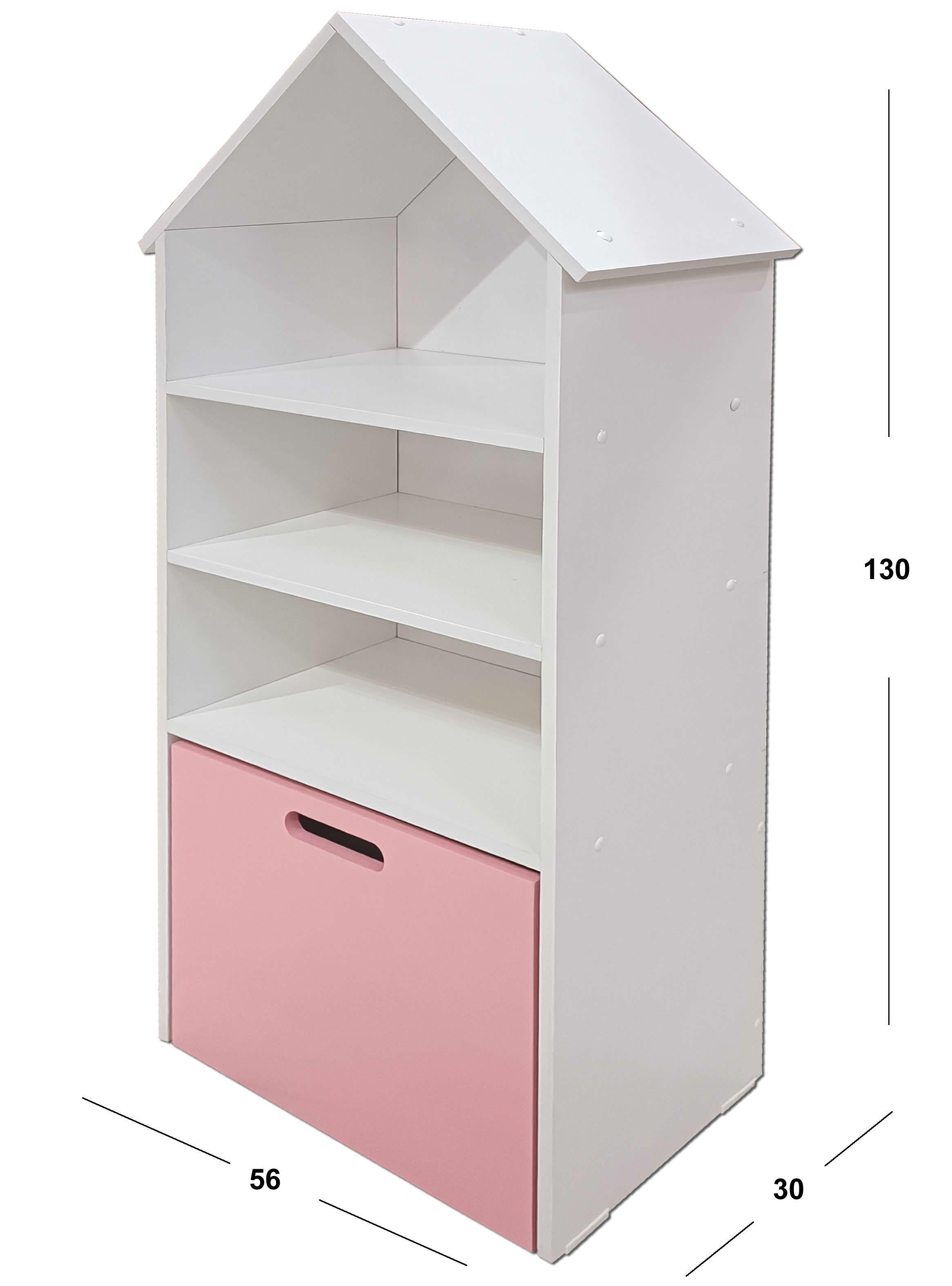 Juguetero Repisa Casa Infantil Blanca Rosado Montessori-2