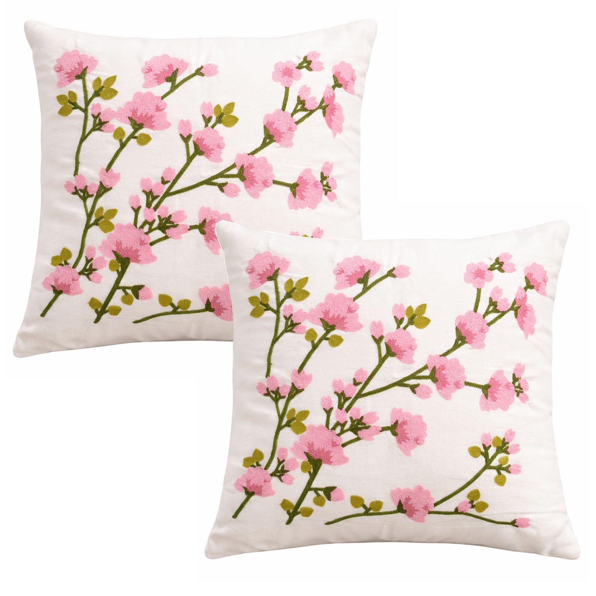 Set 2 Cojines Bordados Flor Cerezo - (Incluye Relleno)-2