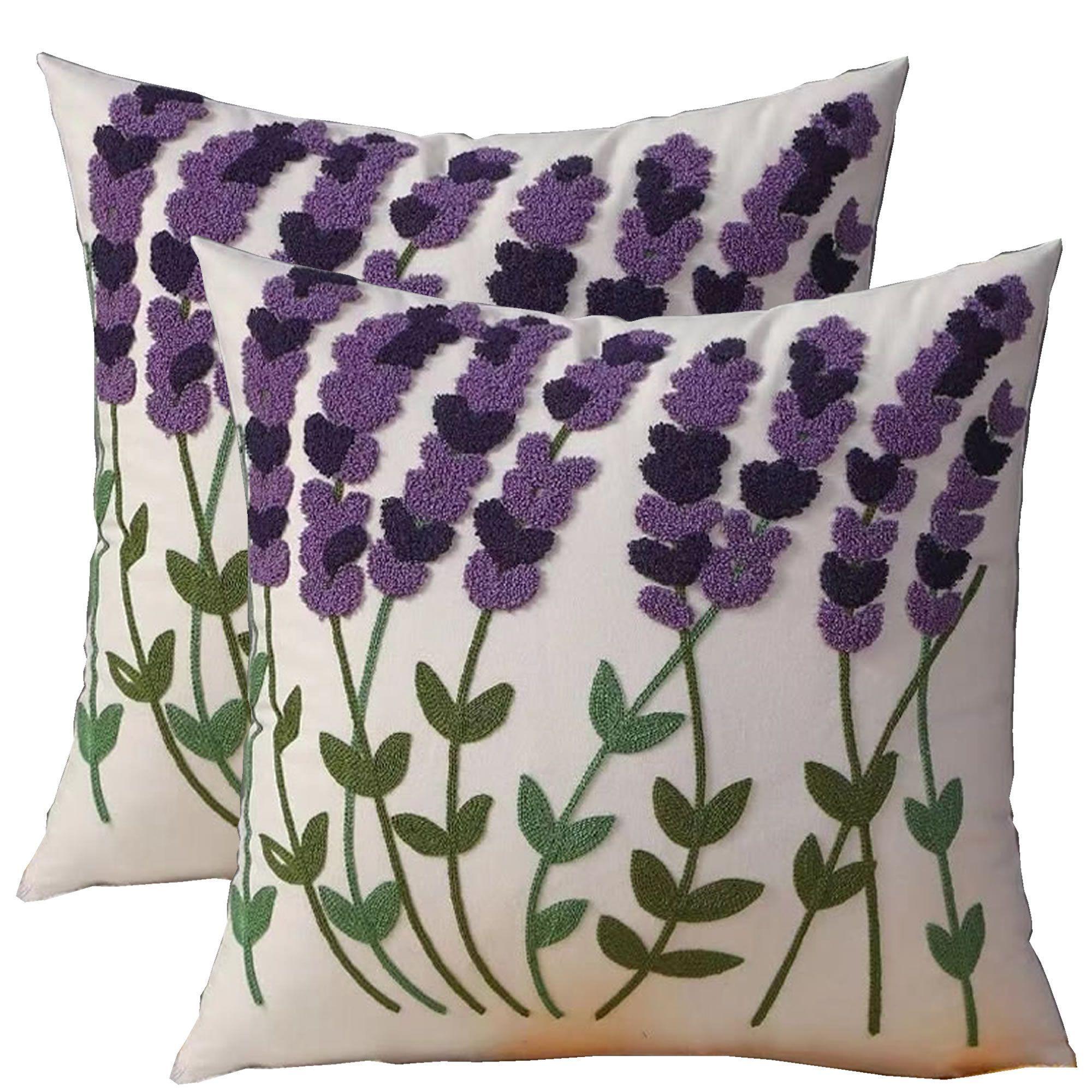 2 cojines Bordados Lavanda Lila - (incluye Relleno)-0