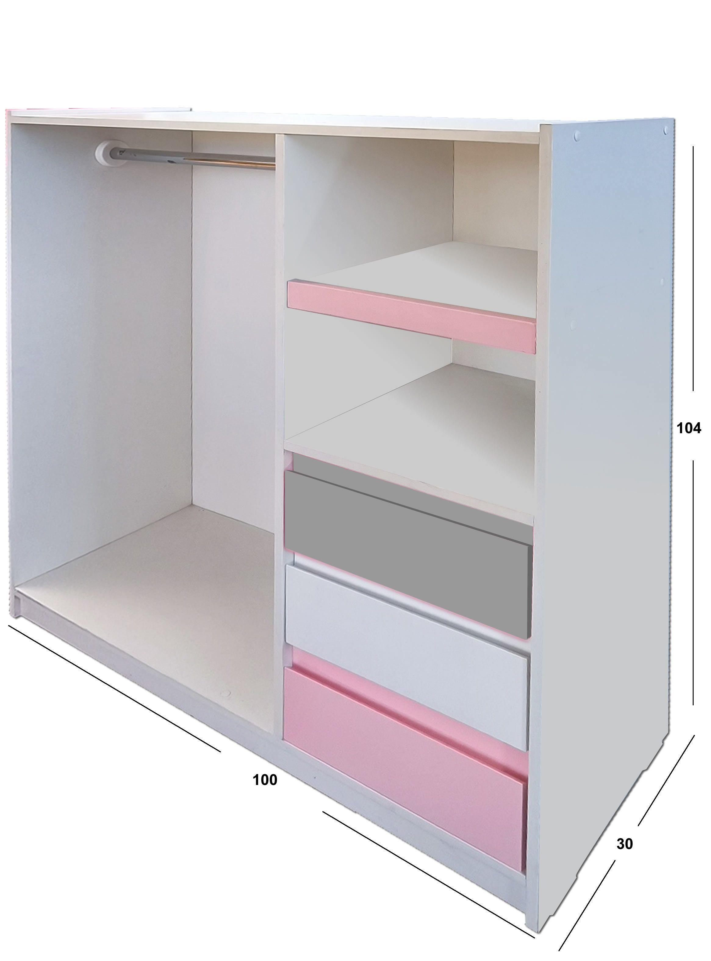 Mini Closet Montessori Minimal Gris Blanco Rosado-3