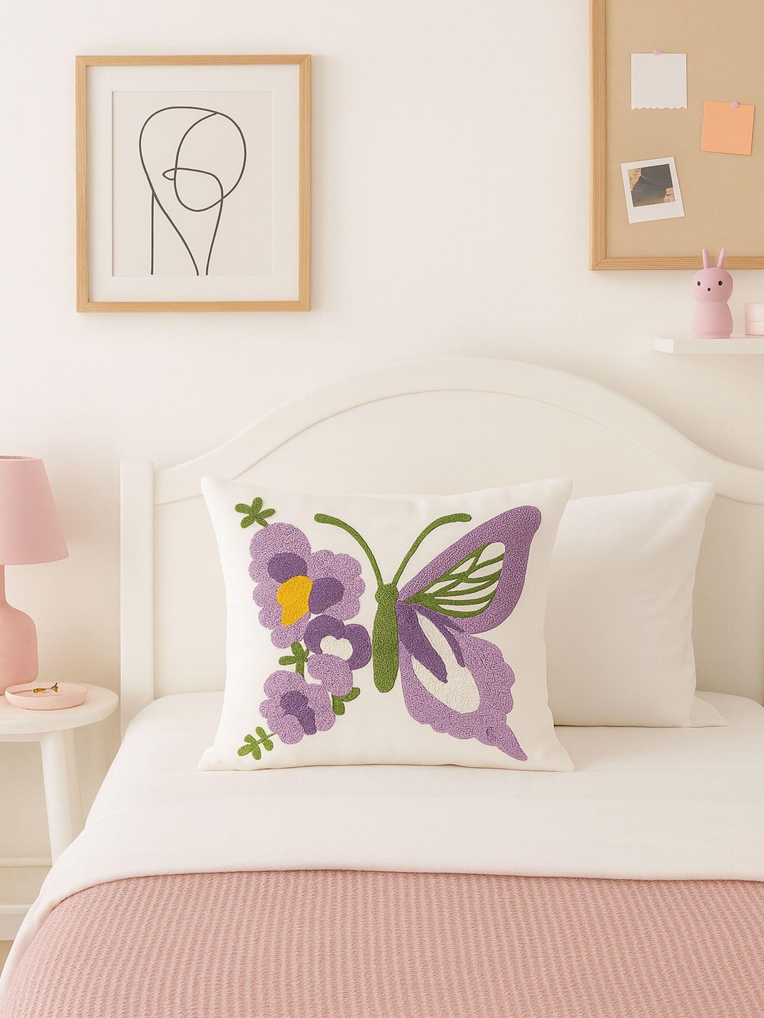 1 Cojín Bordado Mariposa Lila - (Incluye Relleno)-2