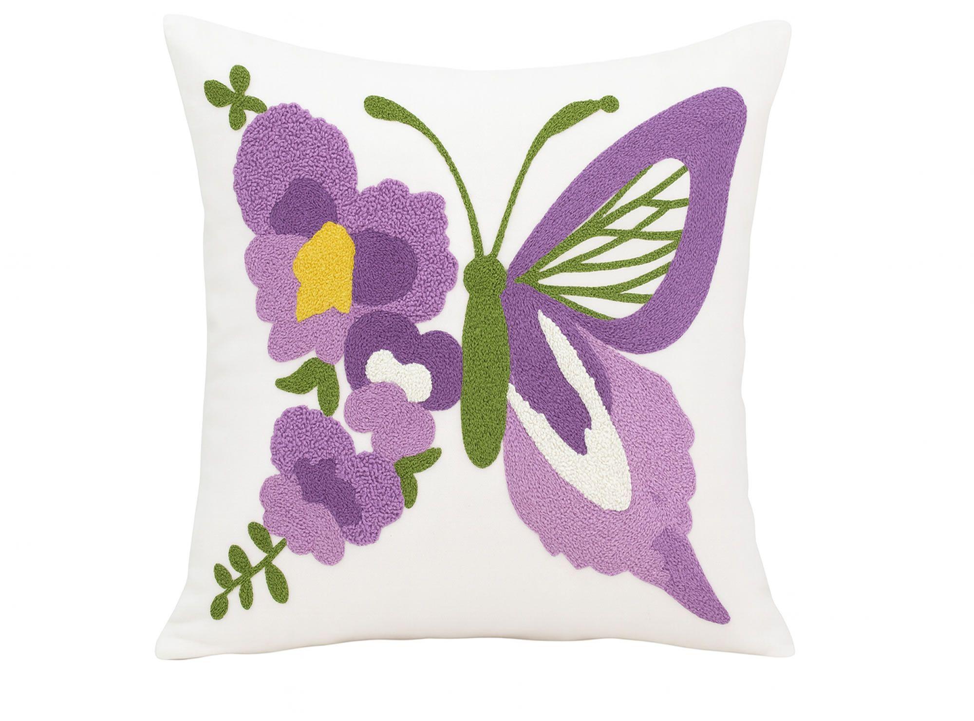 1 Cojín Bordado Mariposa Lila - (Incluye Relleno)-3
