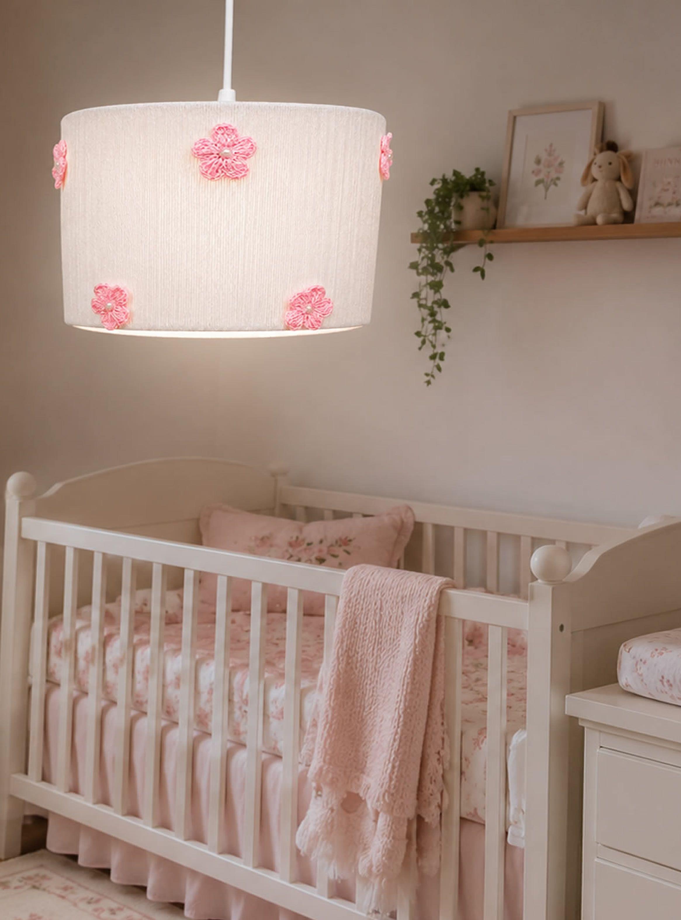 Lampara infantil colgante Linea Crochet Flor Rosa-2