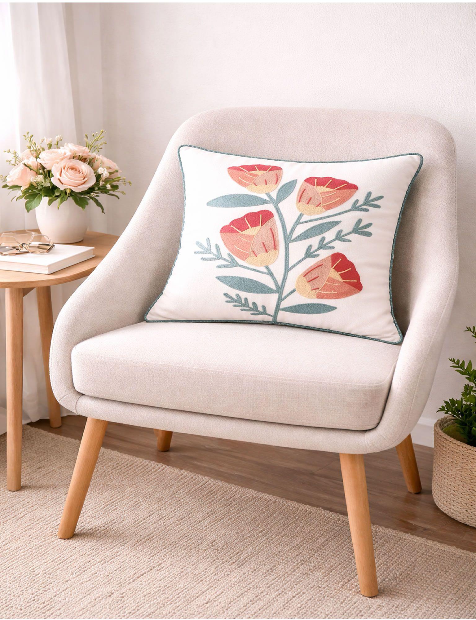 1 Cojín Bordado Tulipanes - (Incluye Relleno)-2