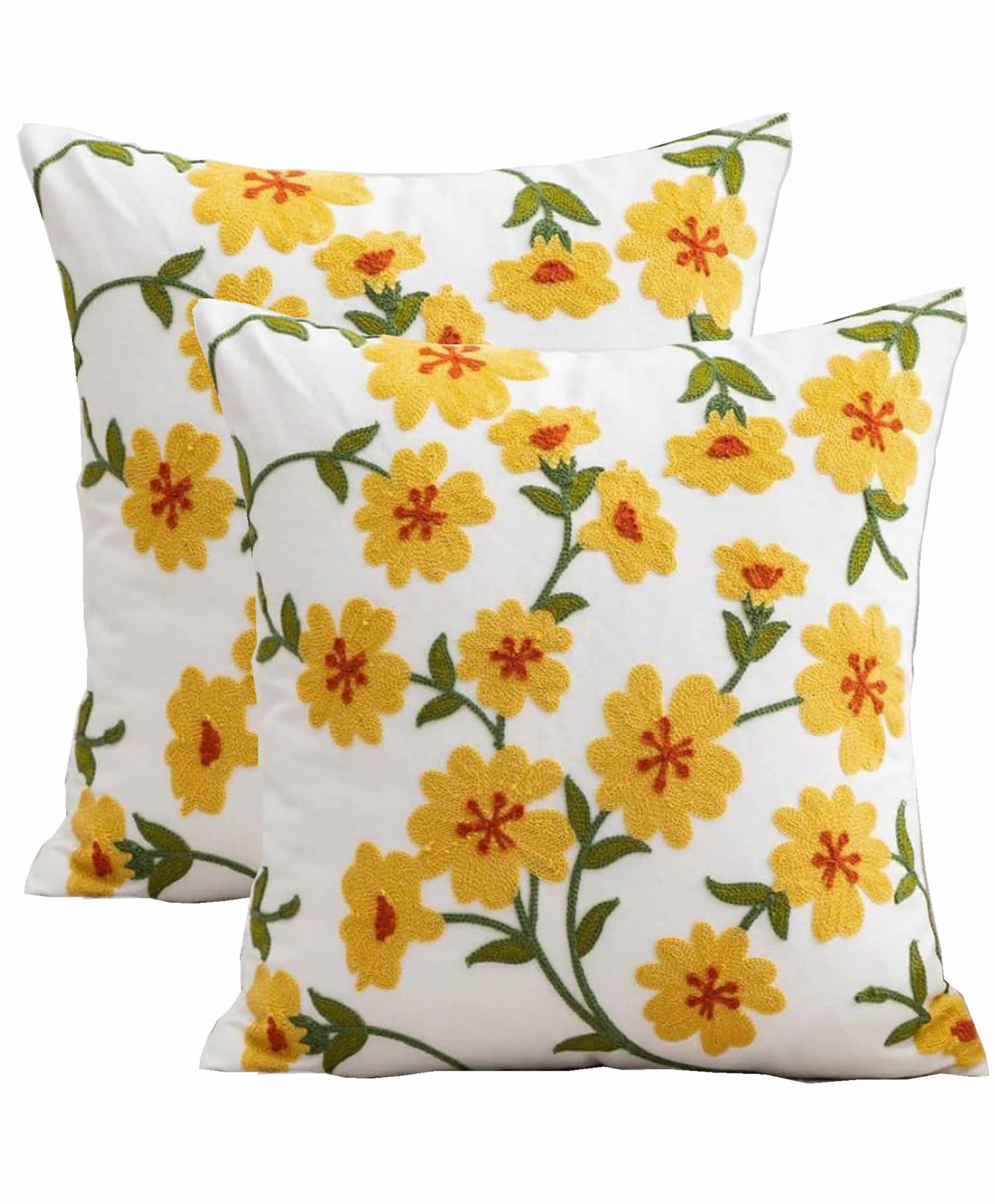 2 Cojines Bordado Flores Amarillas (Incluye Relleno)-0