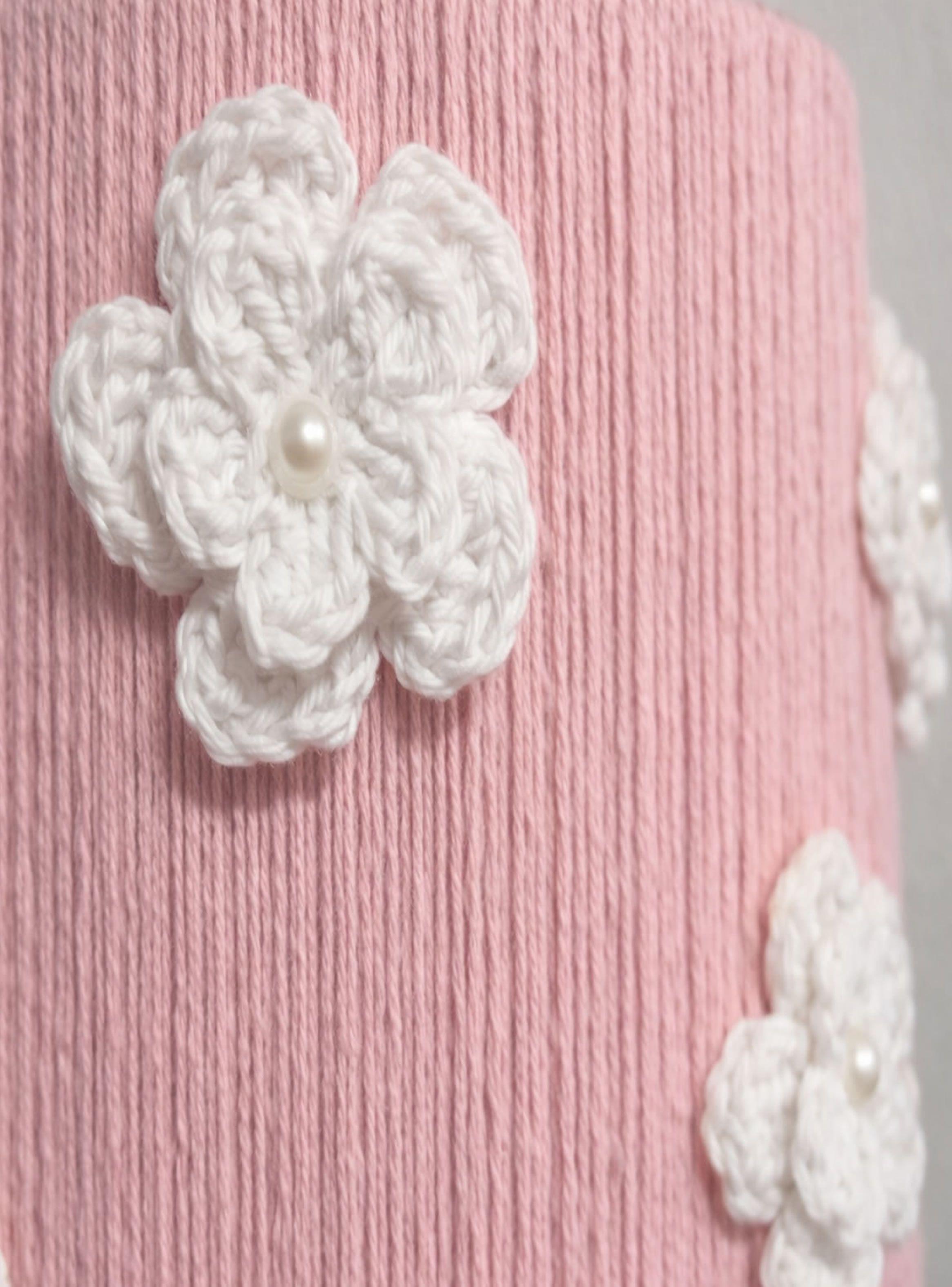 Lampara Infantil Colgante Lines Crochet Base Rosada Flor Blanca-2