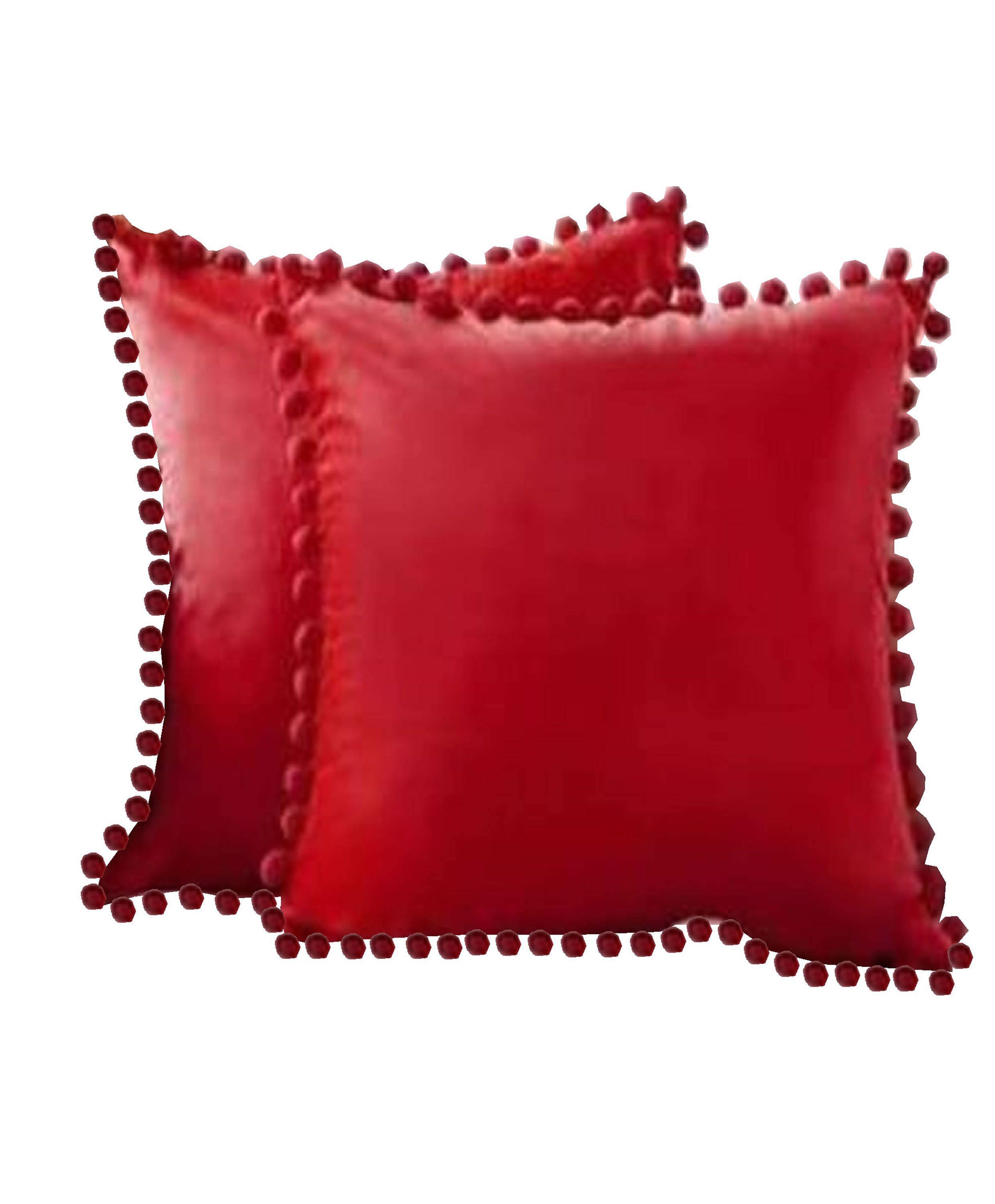 2 Cojines Terciopelo Rojo con Pompon-0