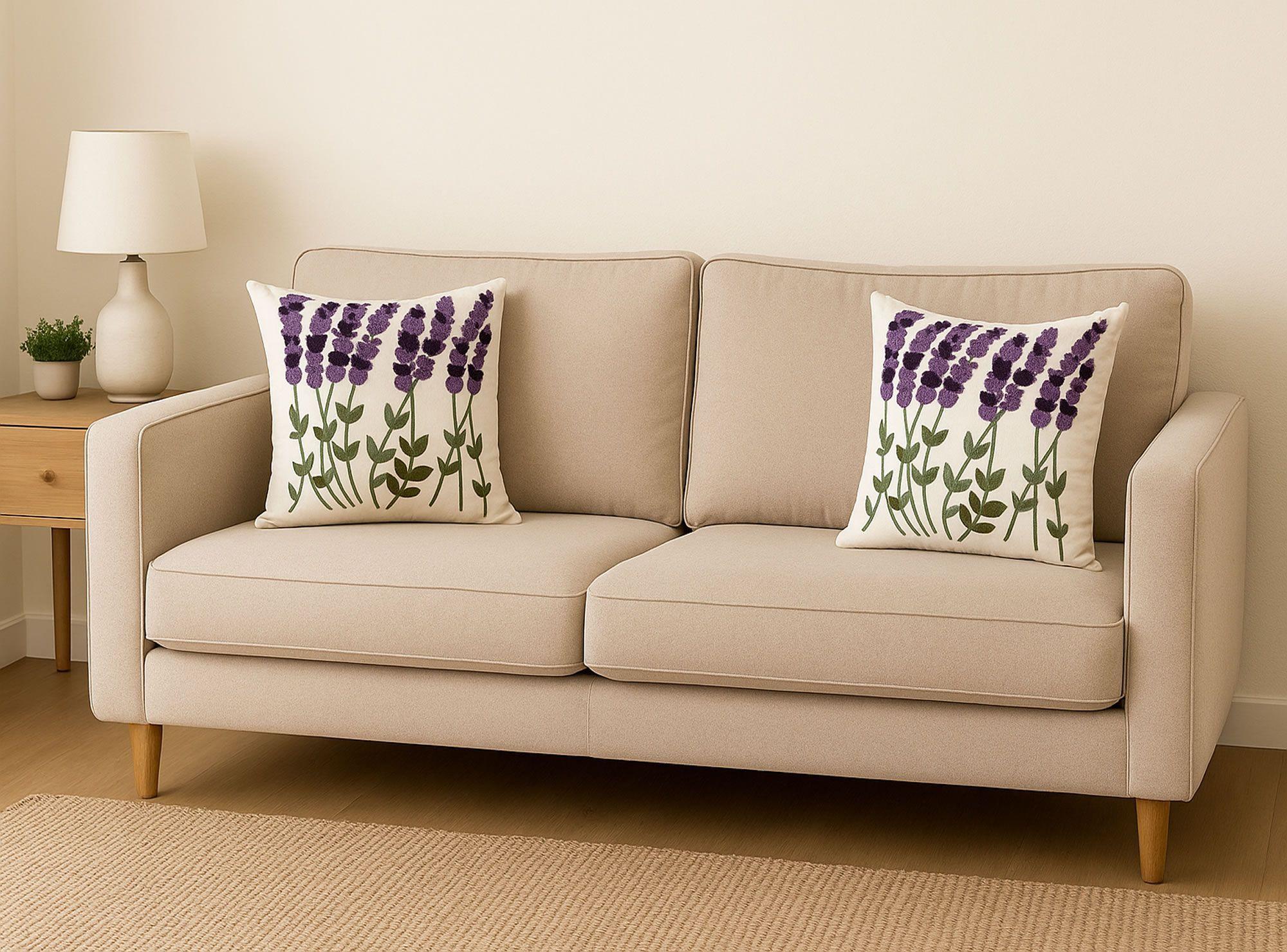 2 Fundas Cojín Bordado - Lavandas Lilas-3