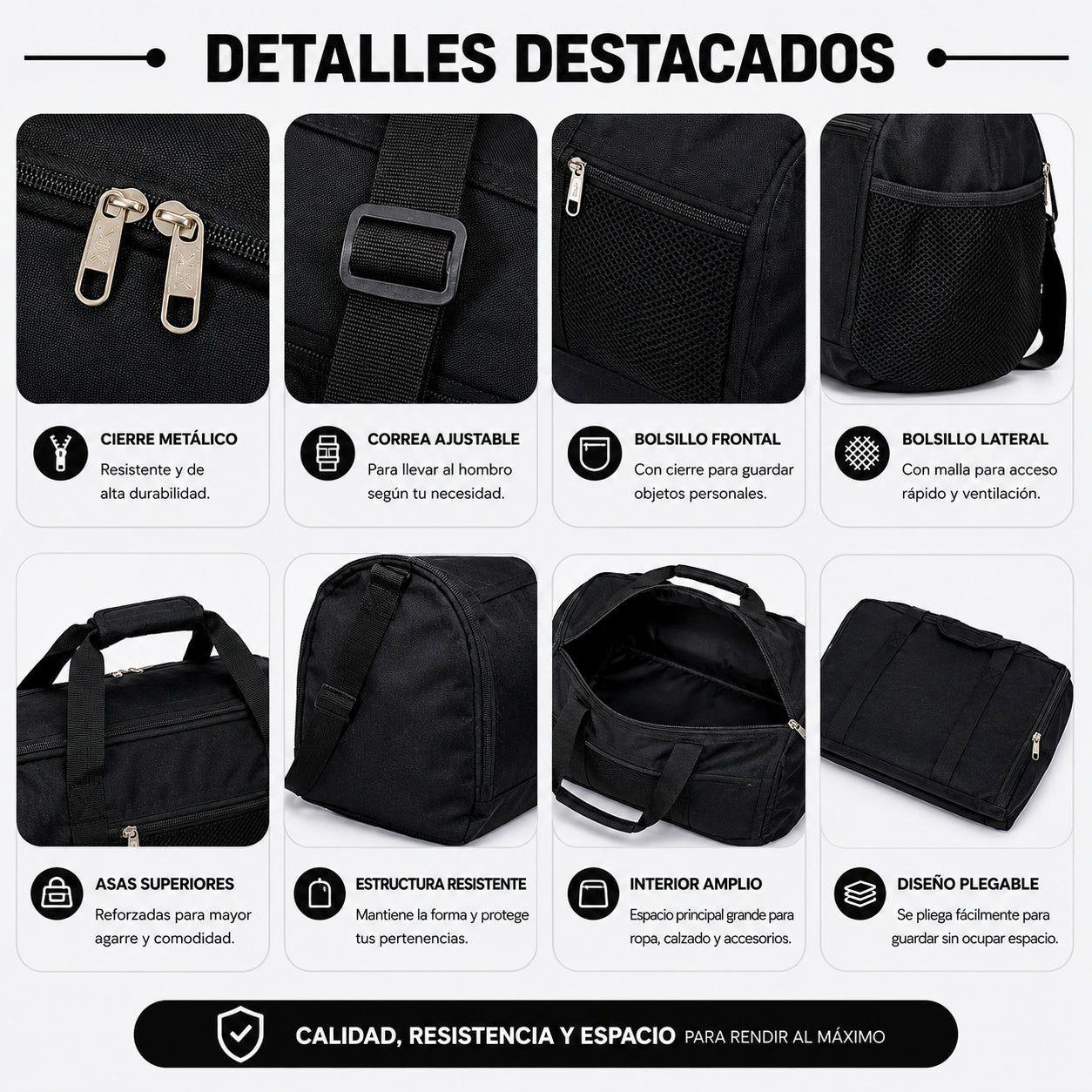 Bolso Gimnasio 40 L Plegable Multiuso Lona-6
