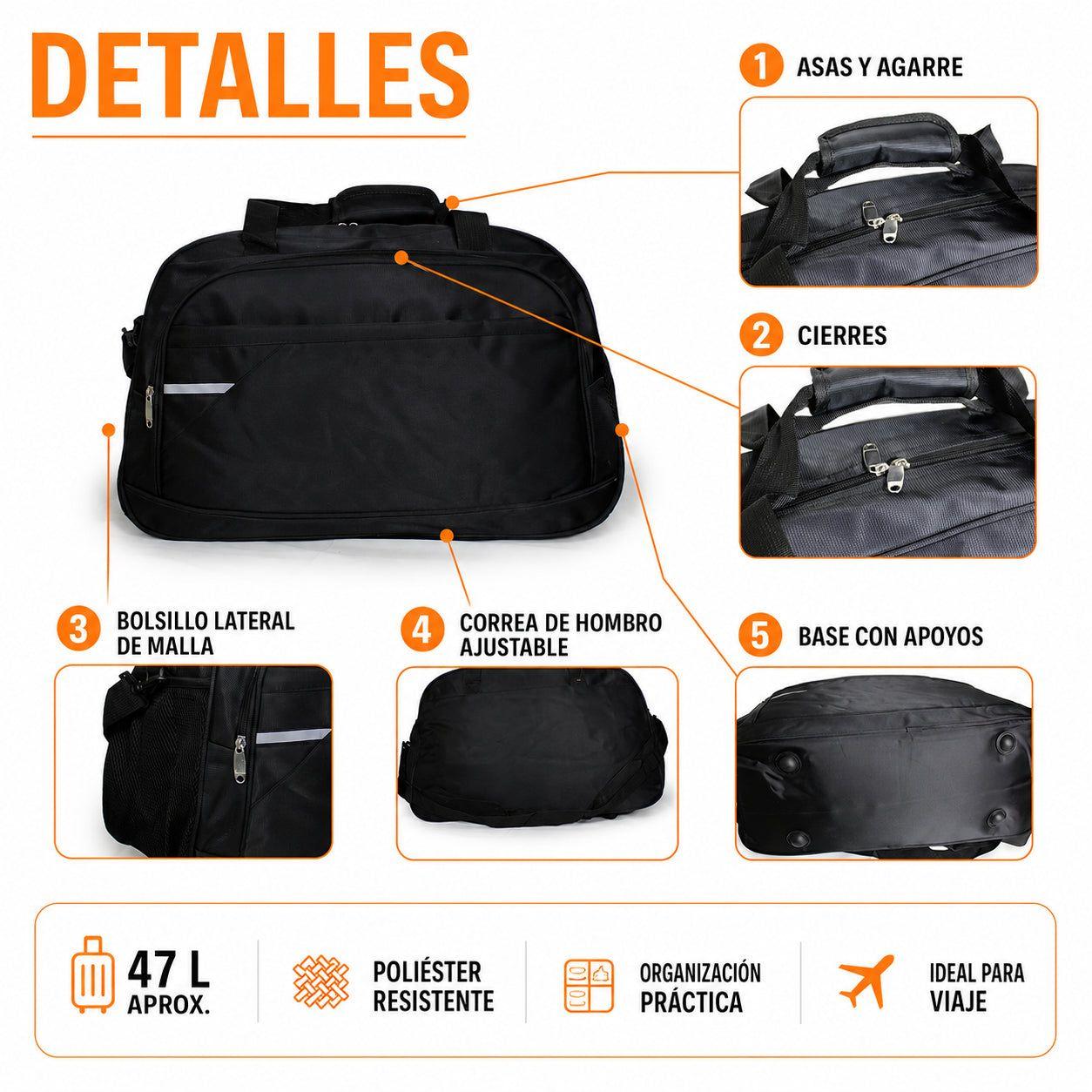 Bolso de Viaje Grande 47 L Plegable 3 Bolsillos-7