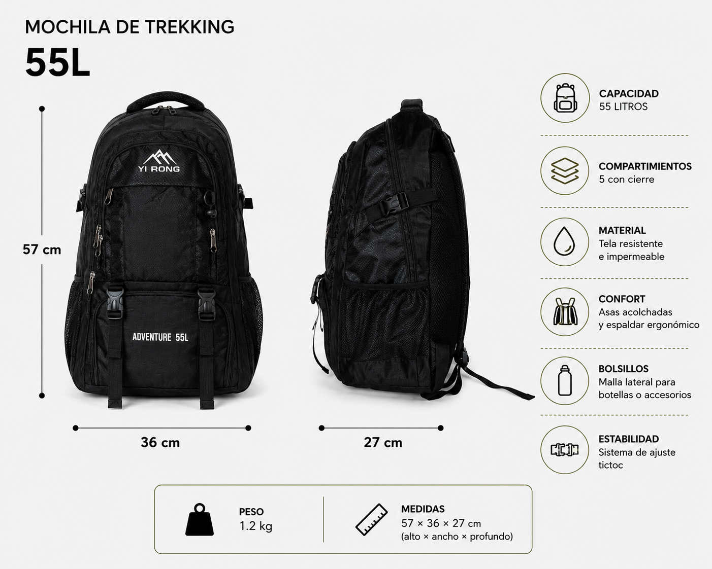 Mochila Trekking Montaña 55 L-5
