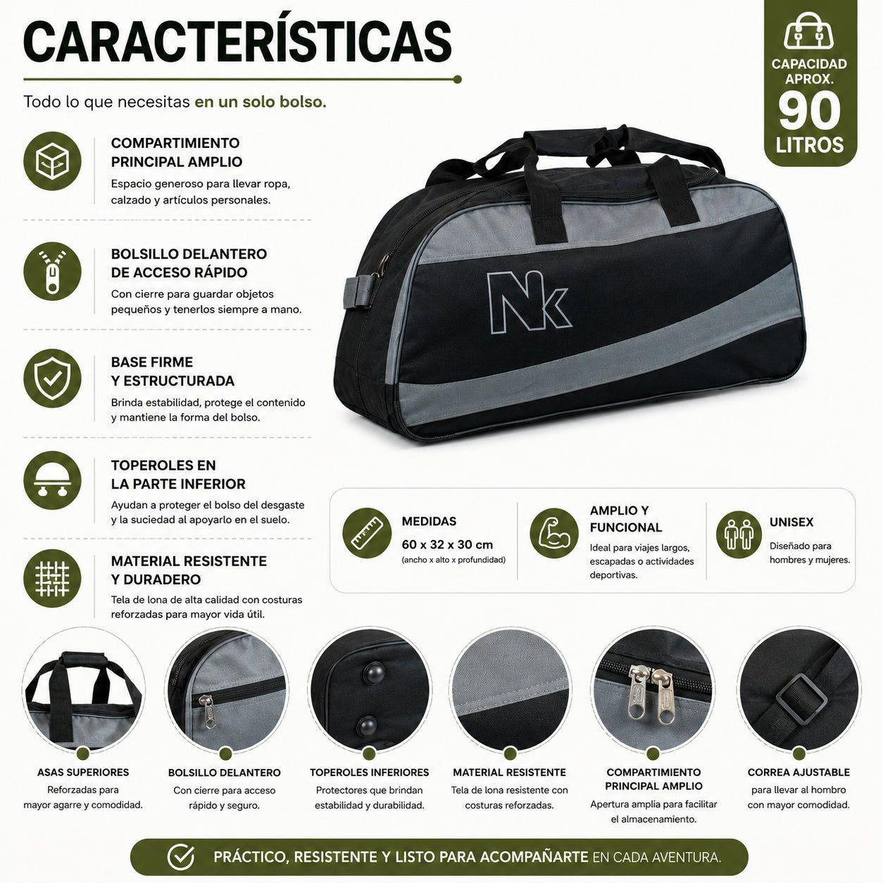 Bolso Deportivo 90 L Lona con Toperoles-6