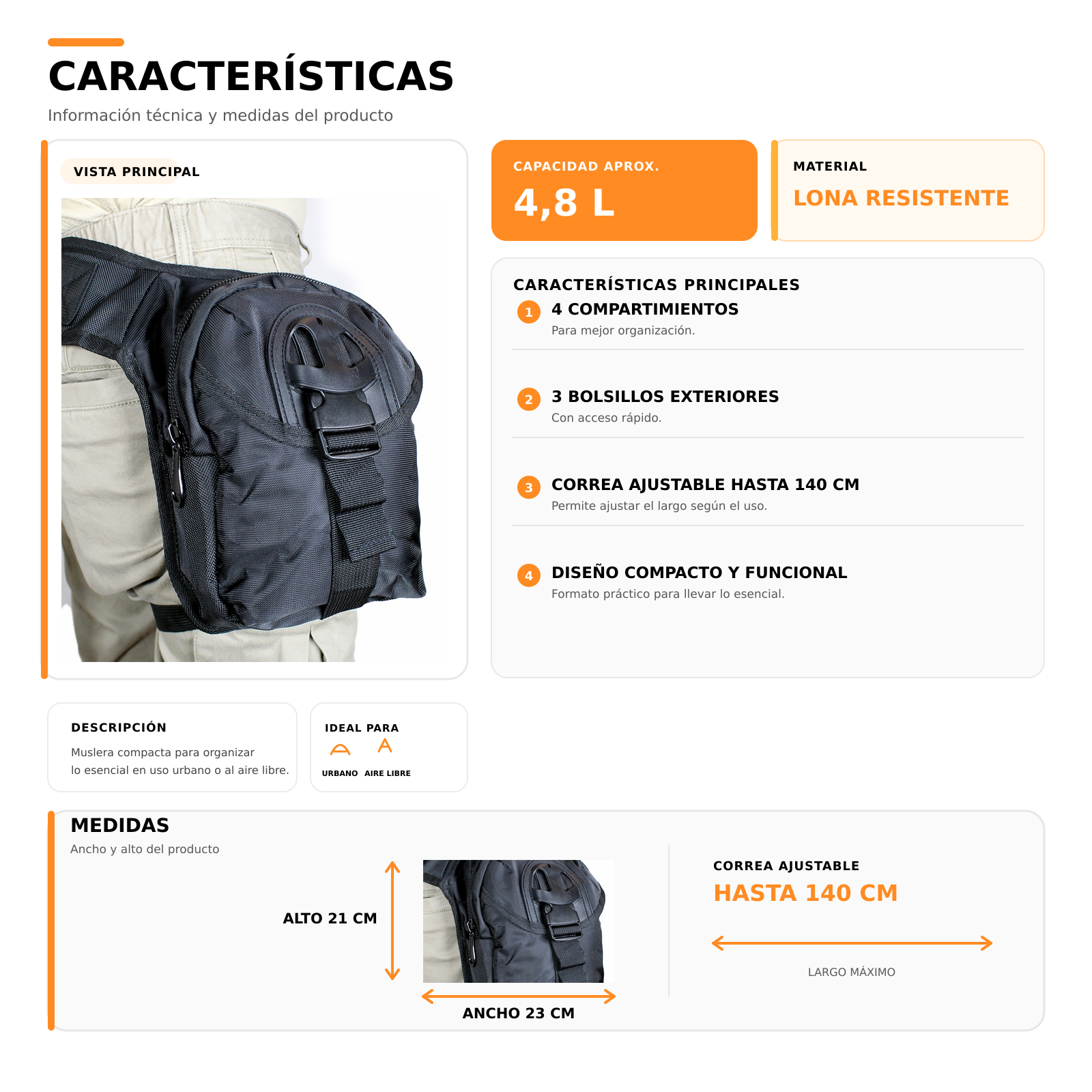 Bolso Muslera Lona 4 Compartimientos 4,8 L-5
